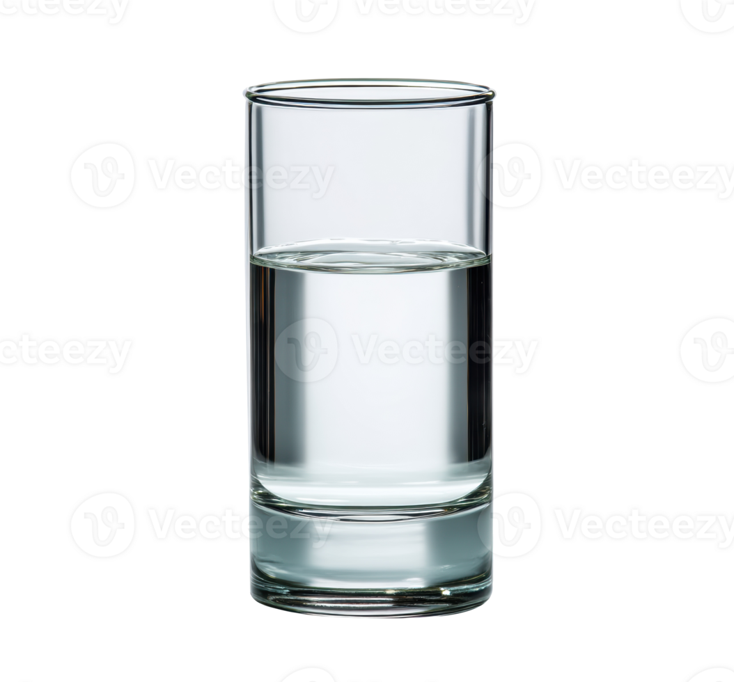 Clear glass filled with fresh water for hydration and refreshment png
