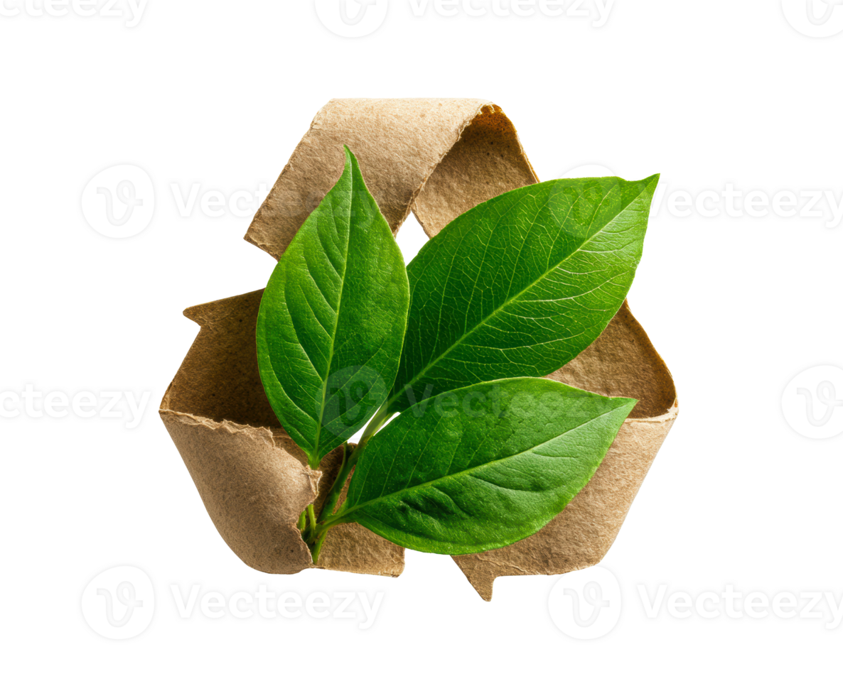 Eco-friendly concept featuring green leaves in recycling symbol png