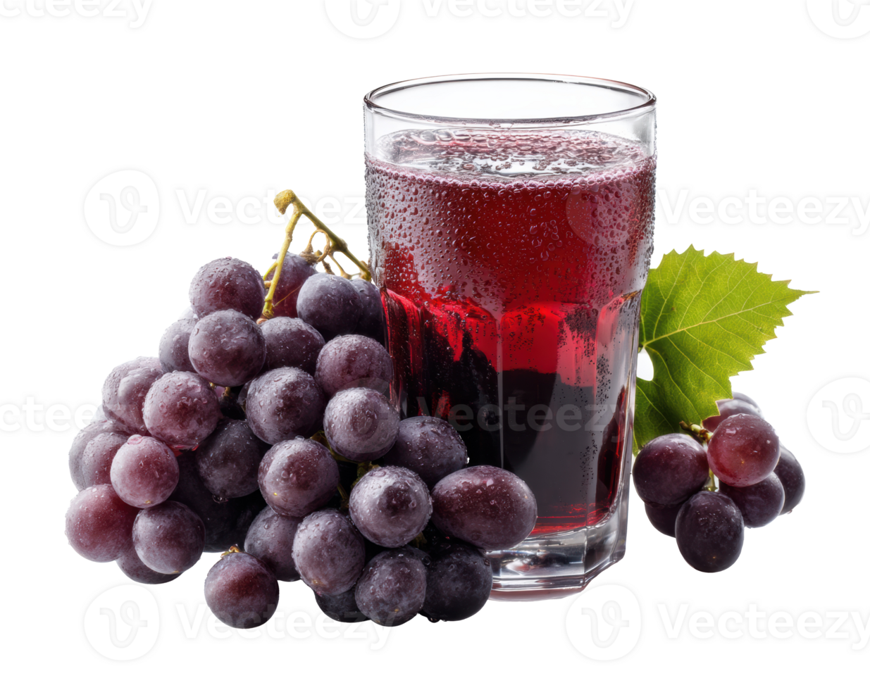 Refreshing grape juice with fresh grapes beside chilled glass png