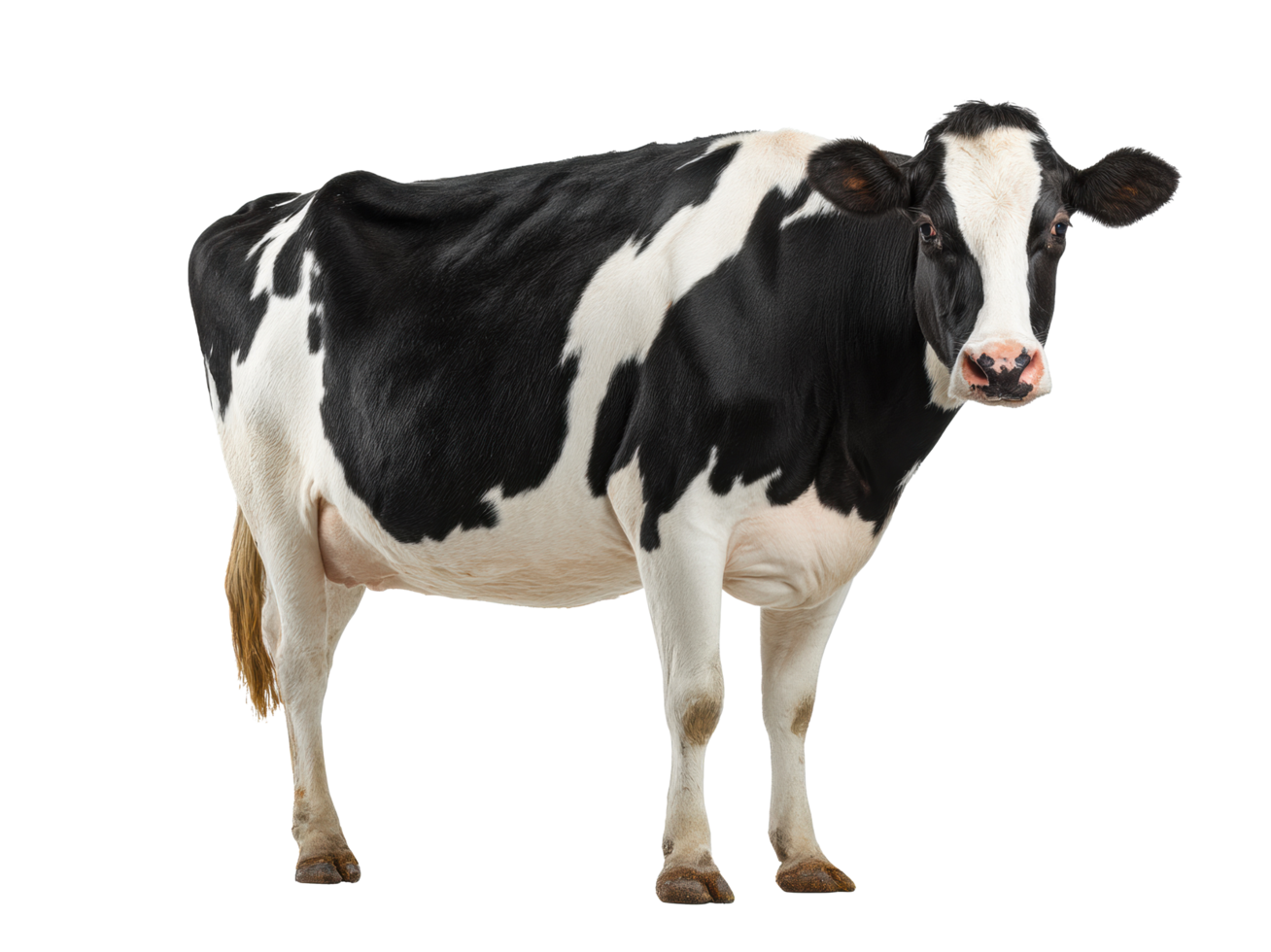 Black and white cow on an agricultural farm png