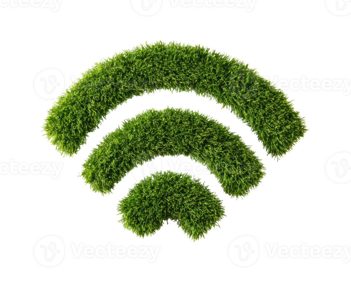 Green wifi symbol made of grass for eco-friendly technology concepts png