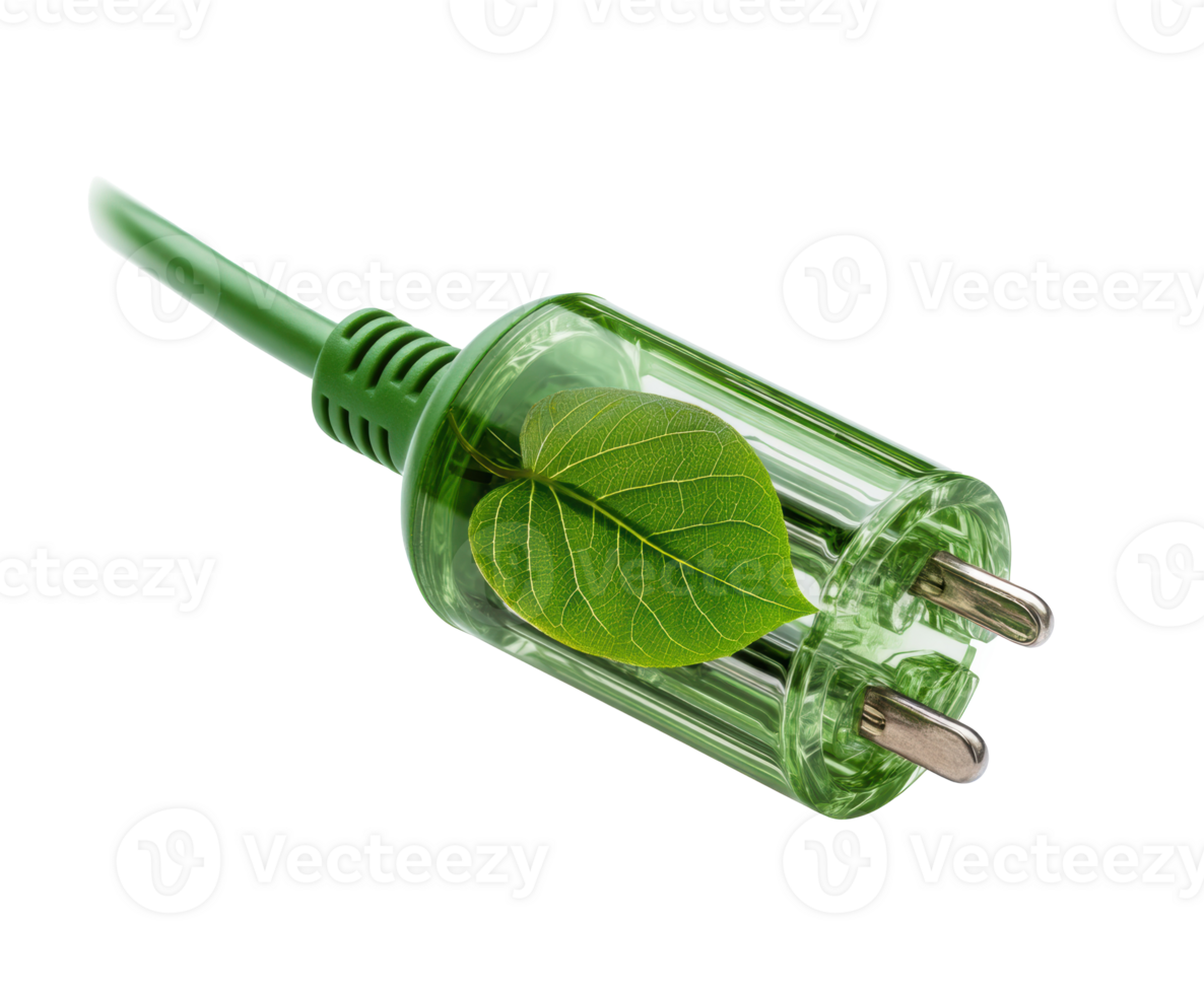 Eco-friendly energy concept with green plug and leaf design png