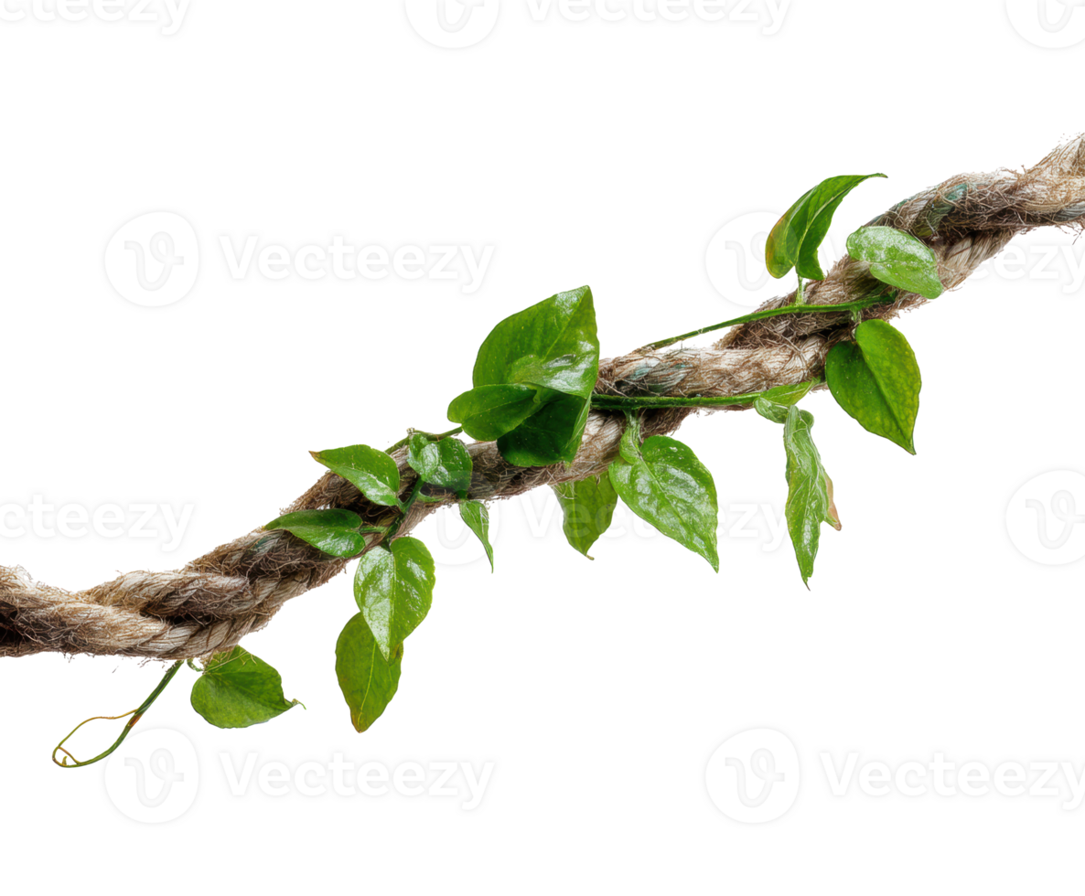 Natural green leaves entwined around a rustic rope for home decor png