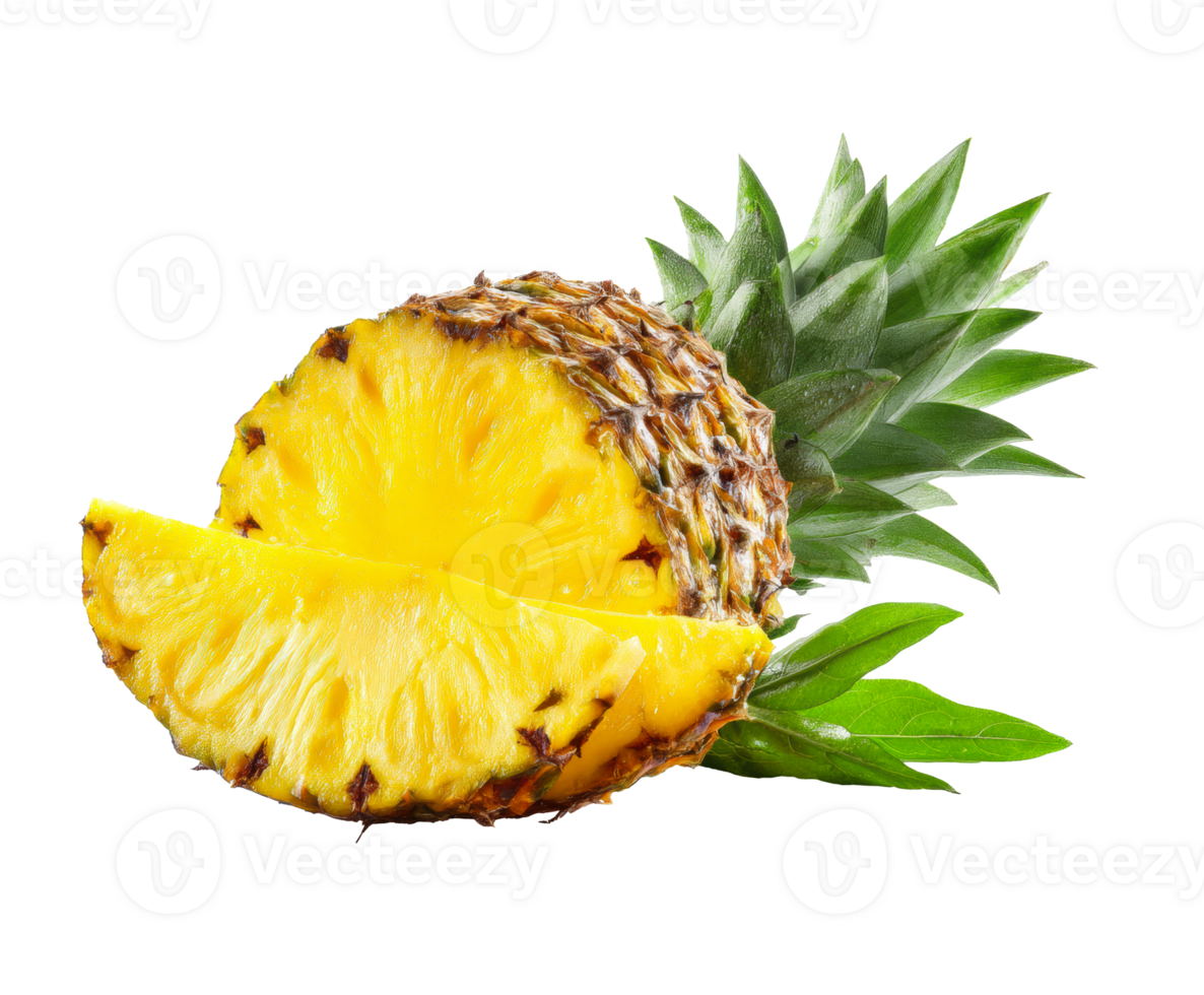 Fresh pineapple slice with vibrant green leaves for fruit design png