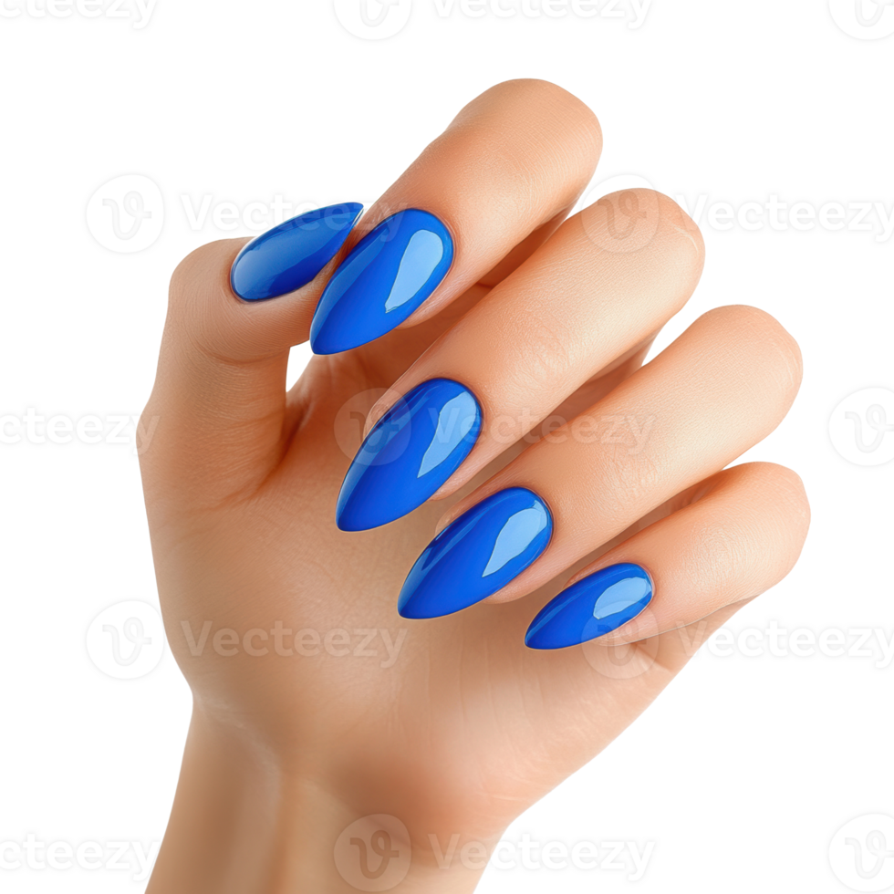Glossy blue manicure showcasing elegant nail design trends for women png