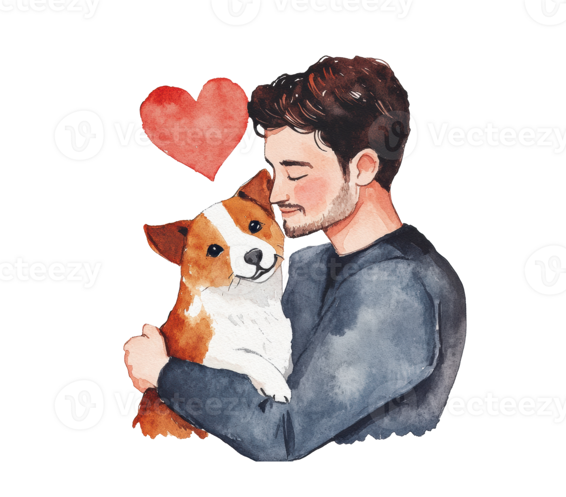 Embracing love between man and dog in a heartwarming moment png