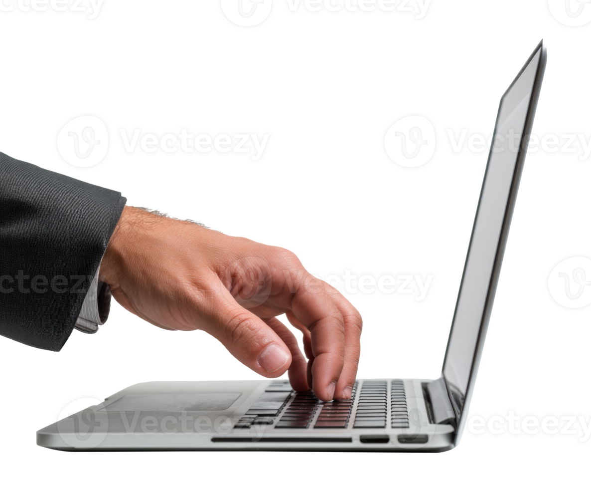 Professional hand typing on laptop keyboard for business communication png