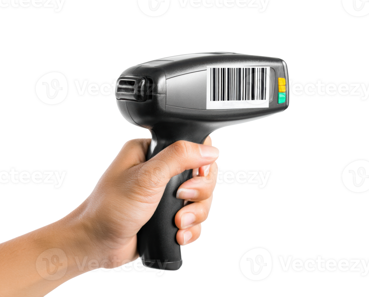 Handheld barcode scanner for retail inventory management purposes png