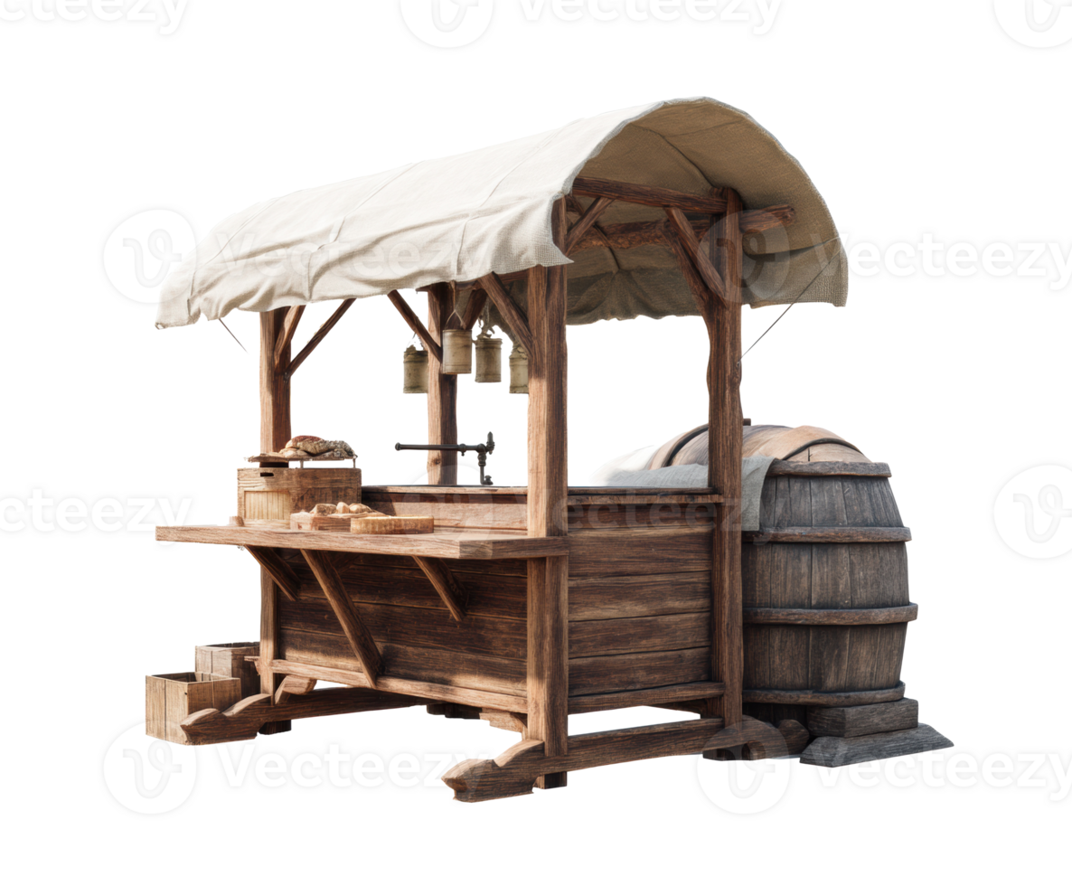 Rustic market stall with wooden craftsmanship for outdoor events png
