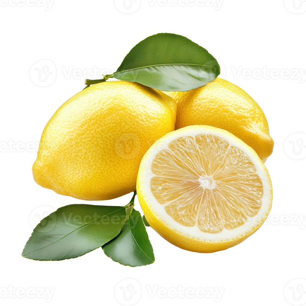 Fresh lemons with green leaves ideal for culinary use and beverages png