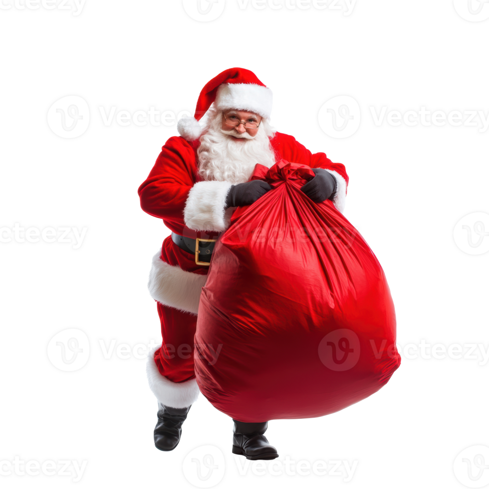 Santa Claus carrying a large red sack of gifts for Christmas png