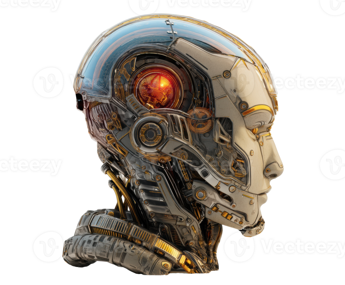 Intricate futuristic robot head with shining details png
