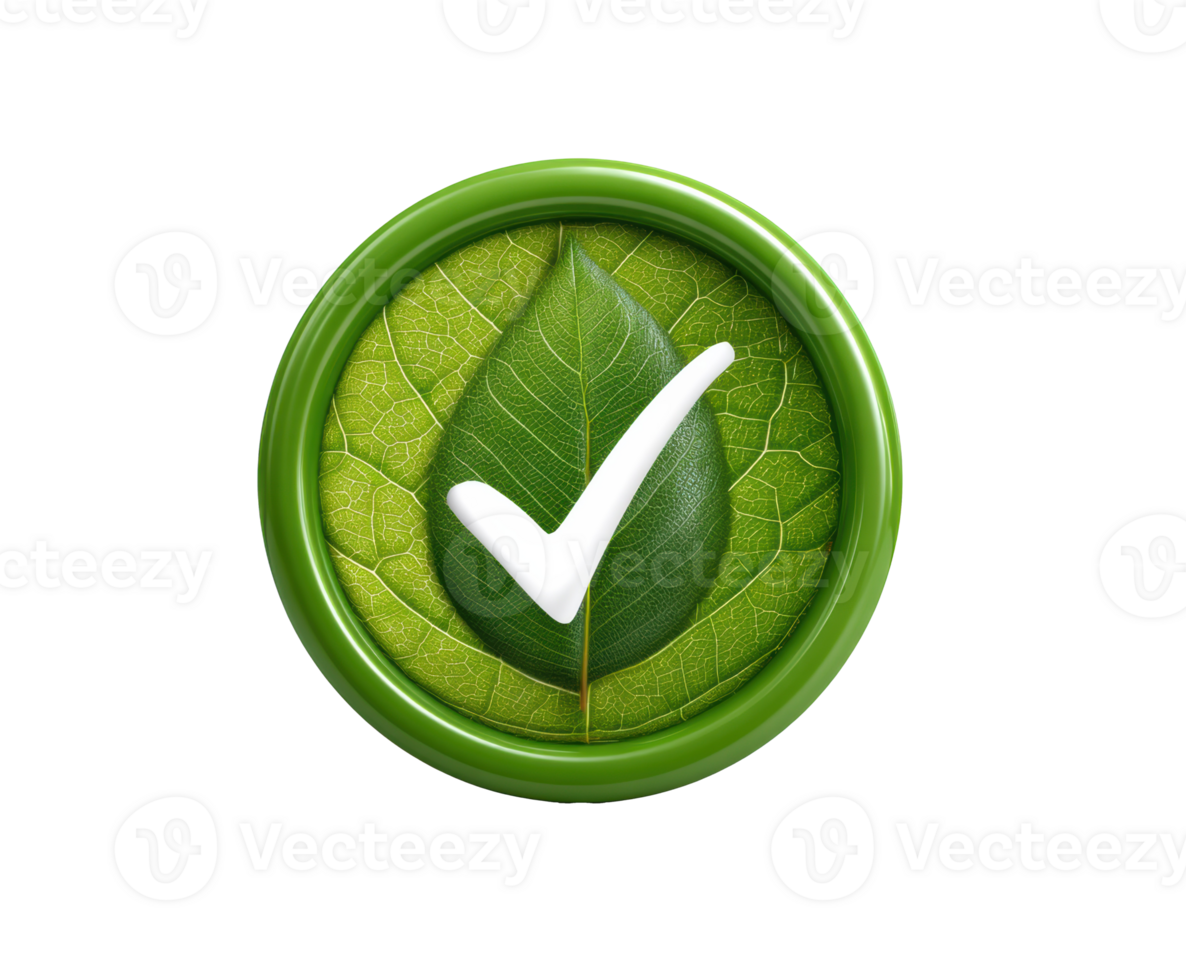 Green check in leafy circle for eco-friendly ideas png