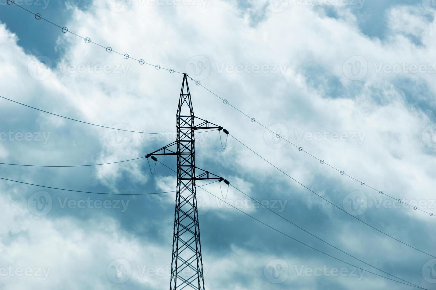 electricity pylon structure and high voltage lines electricity blackout concept photo