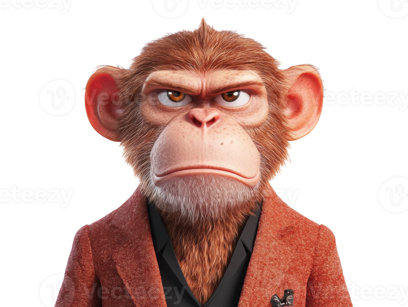 Stylish monkey character with a serious expression in a suit png