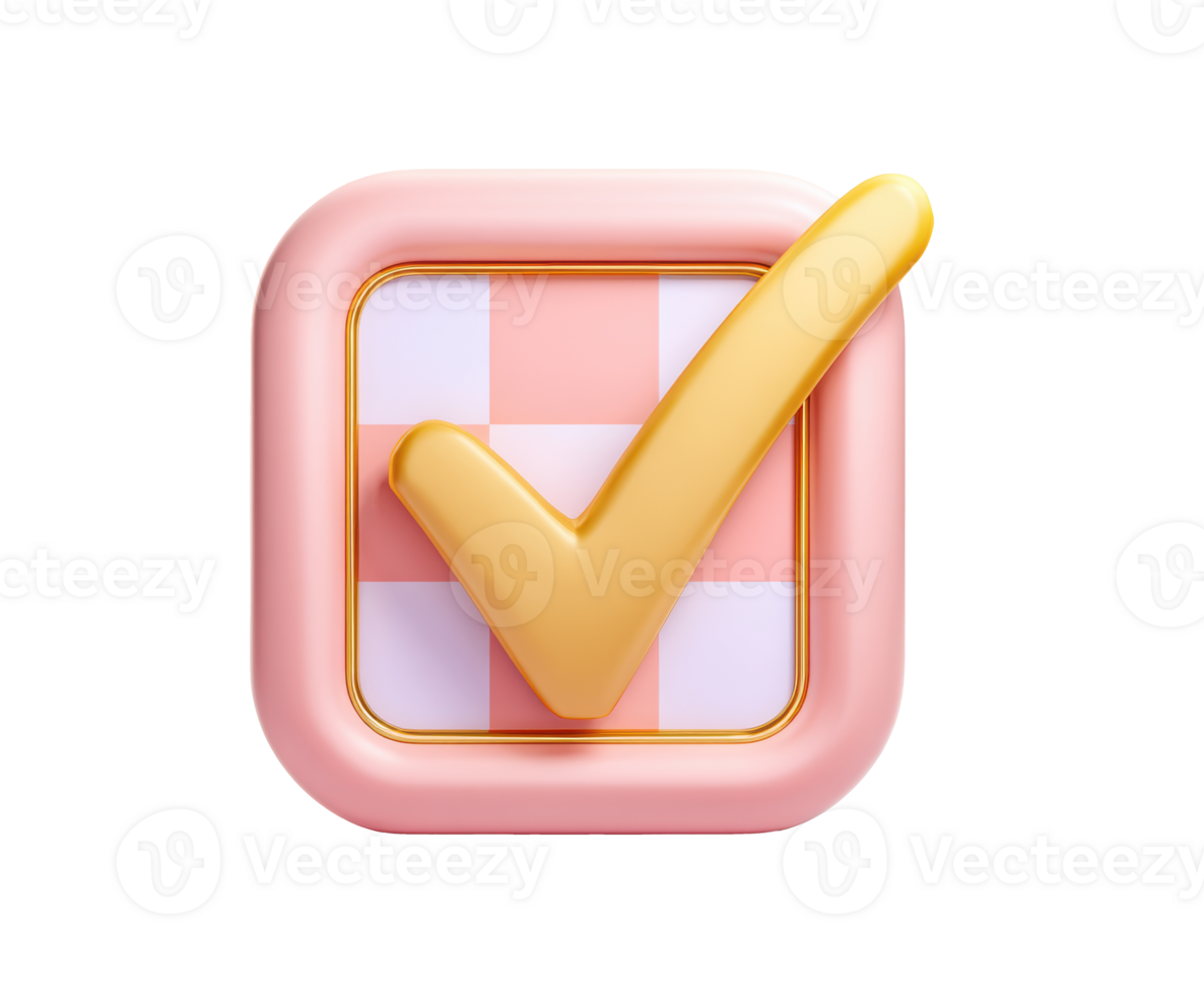 Digital check mark icon in pink and gold design for approval png