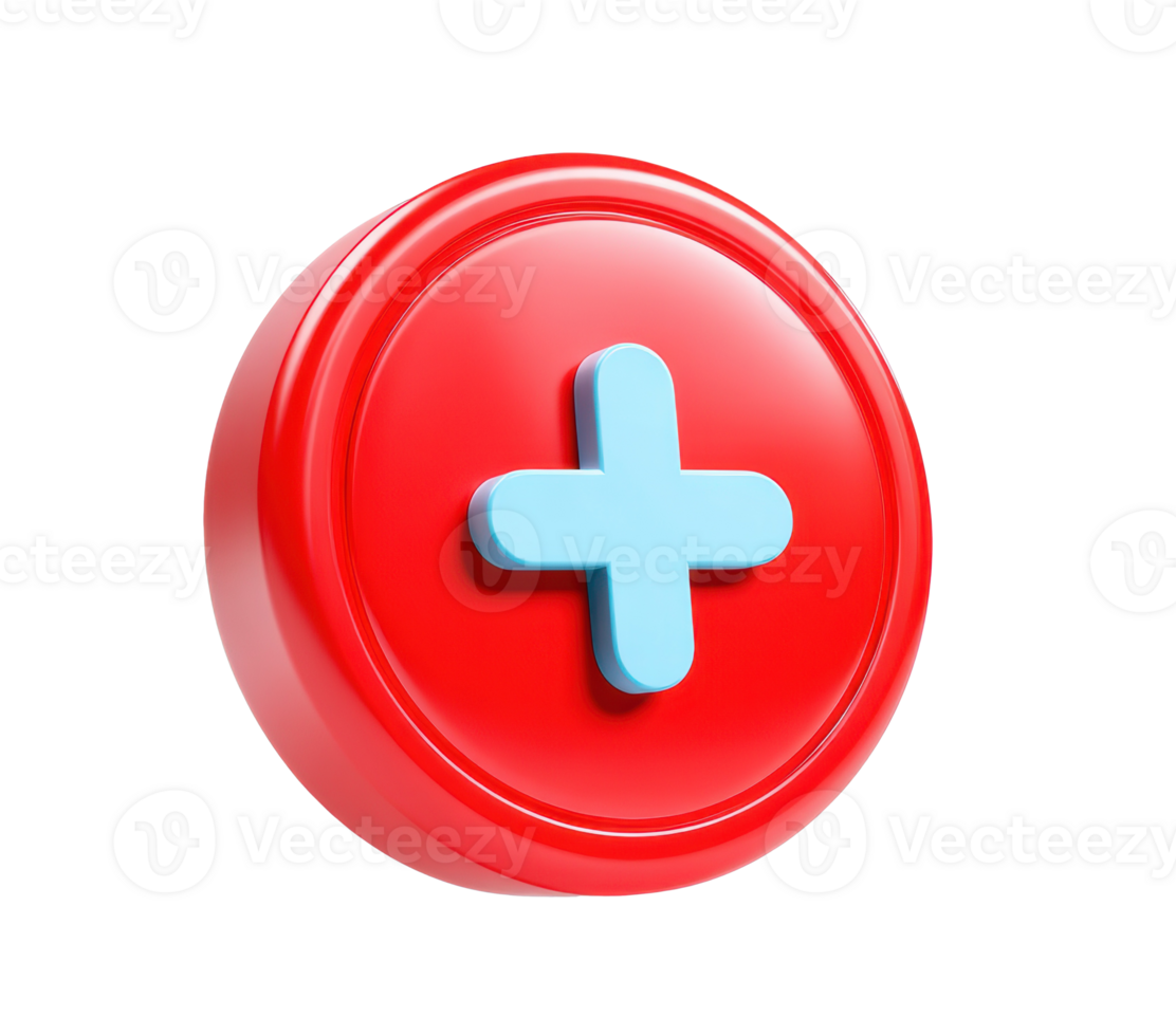 Red circular button with blue plus sign for user interaction design png
