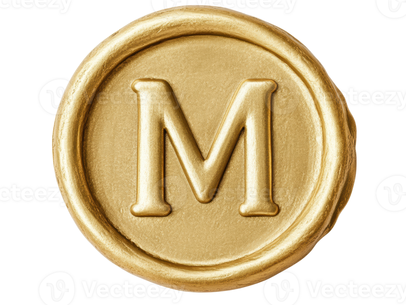 Elegant gold wax seal with letter M showcasing classic design png