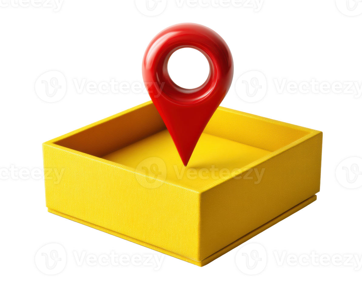 Red location marker on a yellow square box for design purposes png