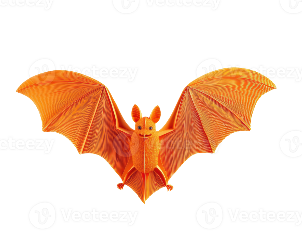 Cartoon bat spreading wings in bright orange color for festive designs png