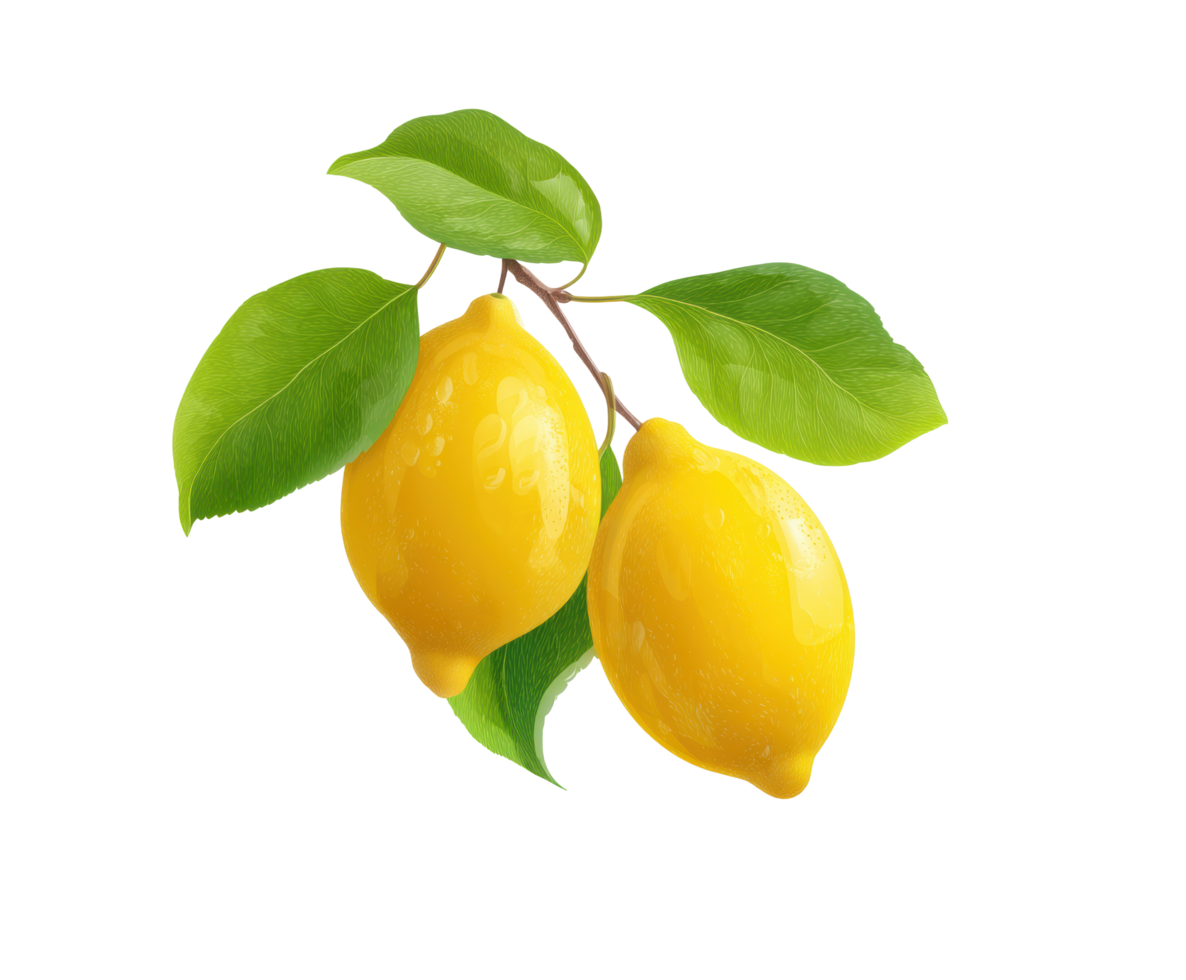 Fresh lemons on a branch with green leaves for cooking png