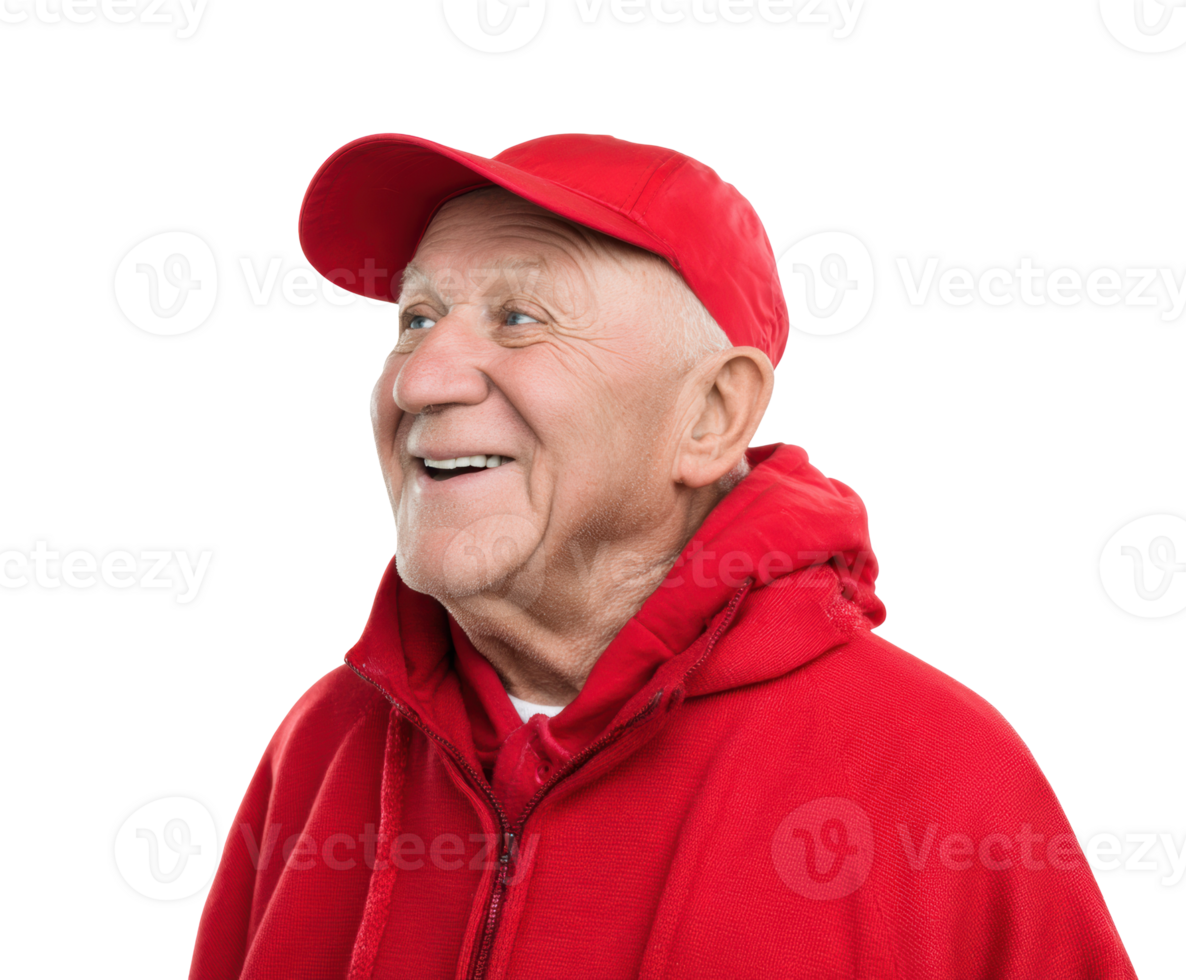 Cheerful elderly man in red attire smiling with joy png