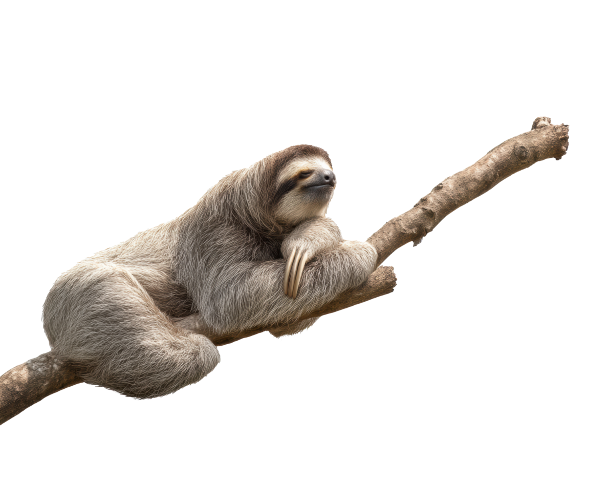 Relaxed sloth resting on a tree branch in a natural habitat png