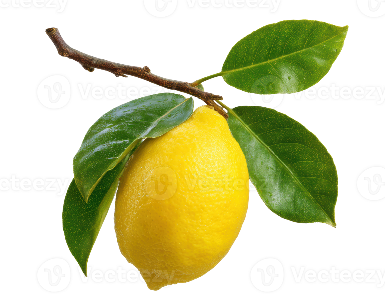 Fresh lemon hanging on a branch with green leaves in natural setting png