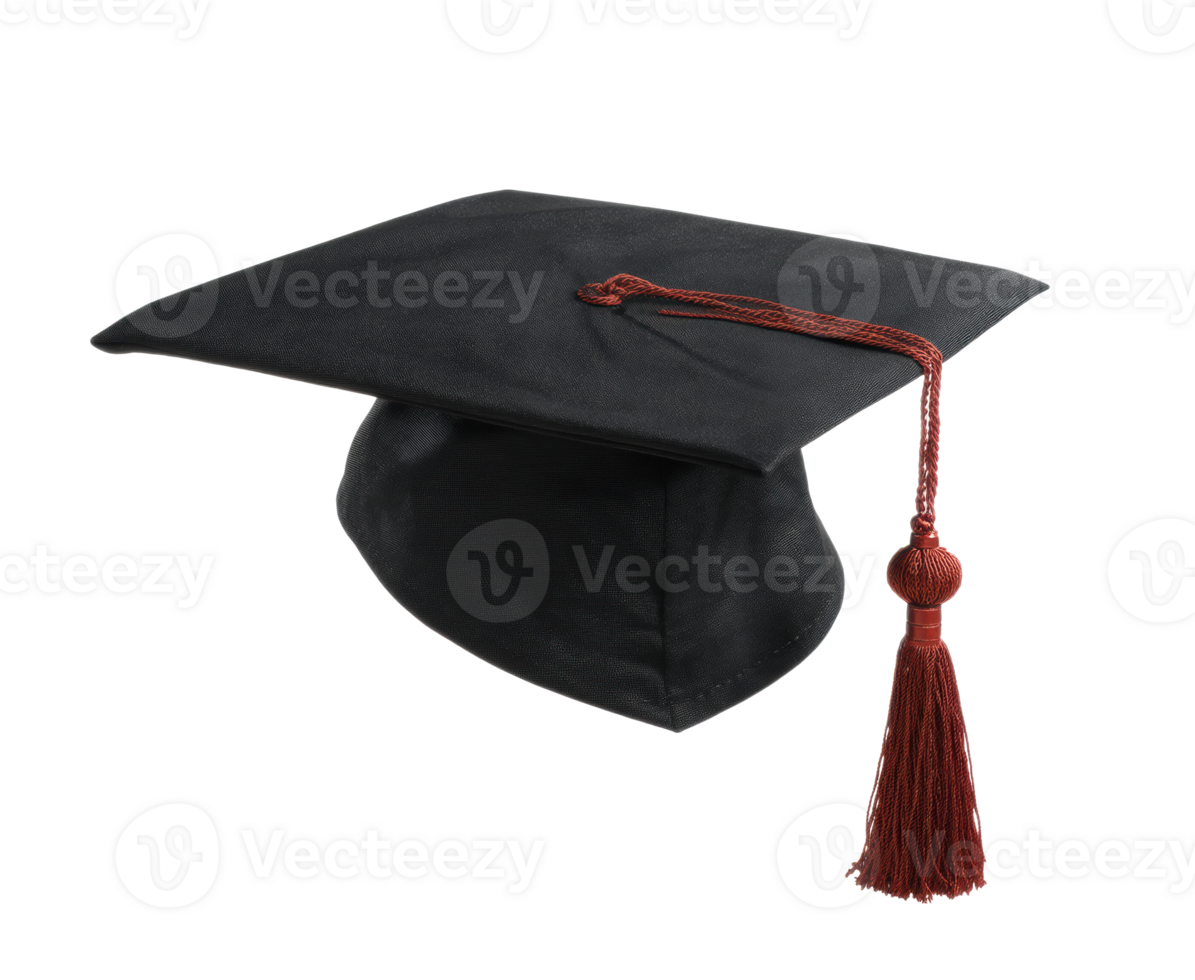 Graduation cap with maroon tassel for celebration and achievement png