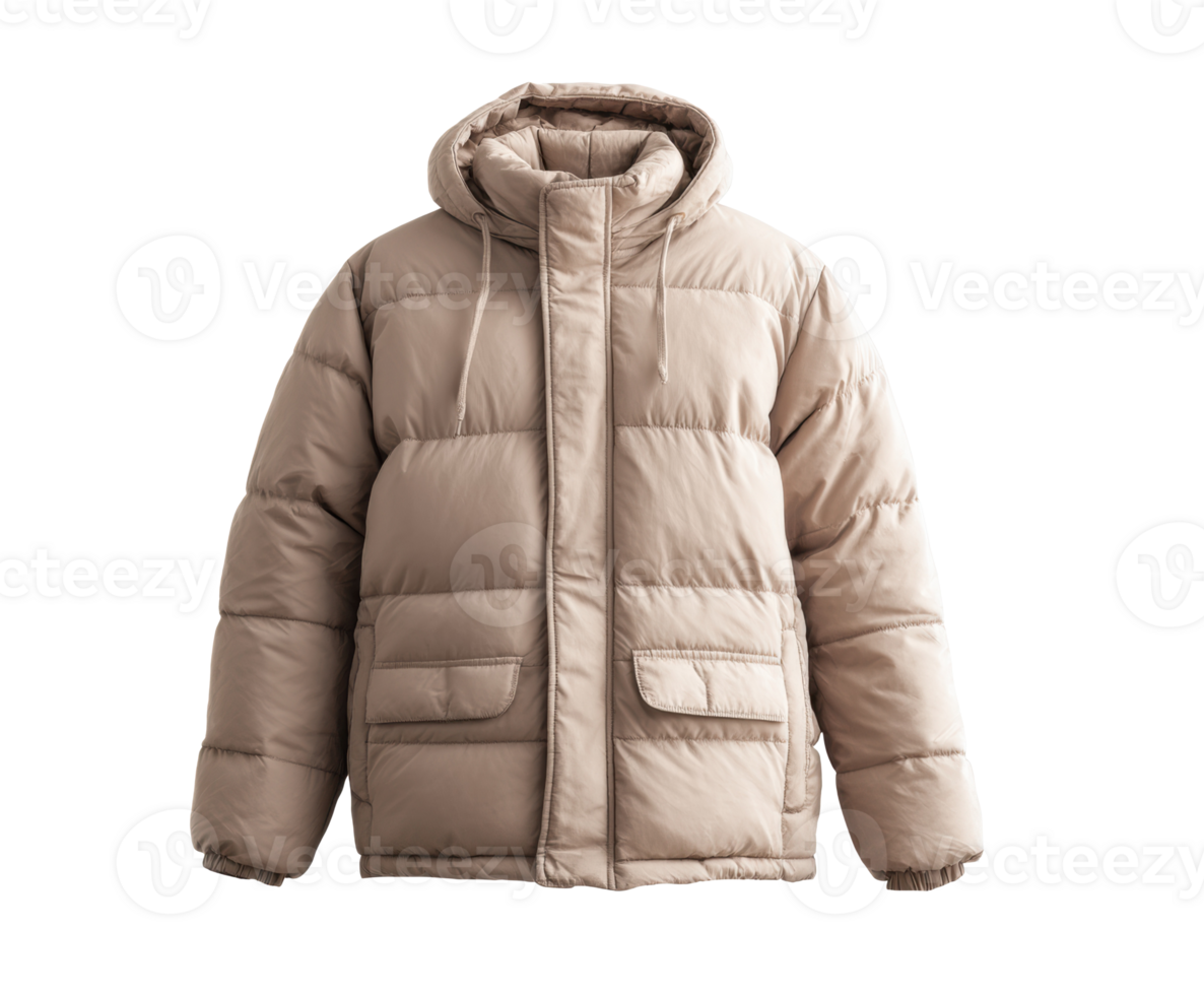 Cozy beige puffer jacket suitable for cold weather and casual outings png