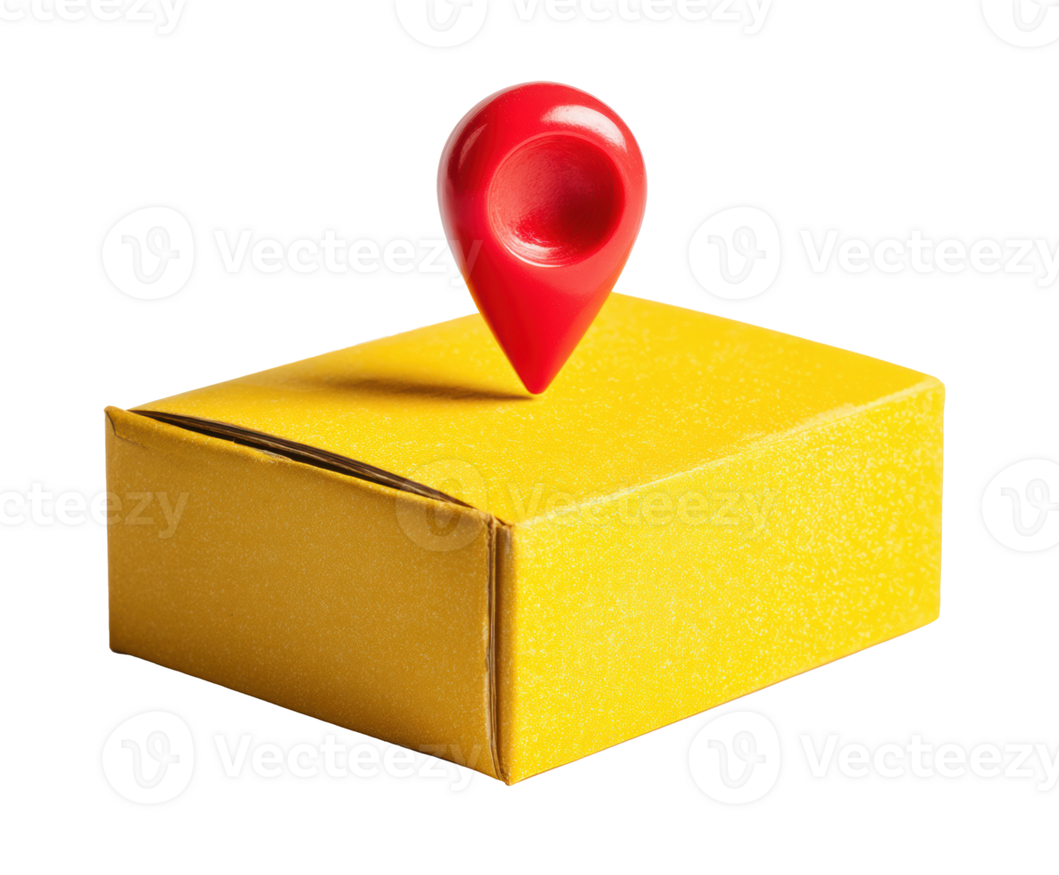 Delivery tracking concept with yellow package and location pin png