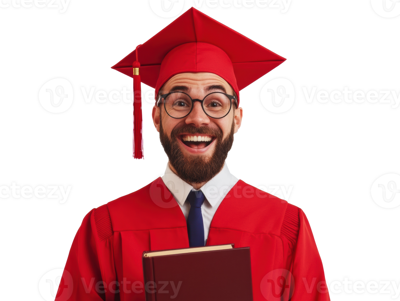 Graduate celebration with joyful student in red cap and gown png