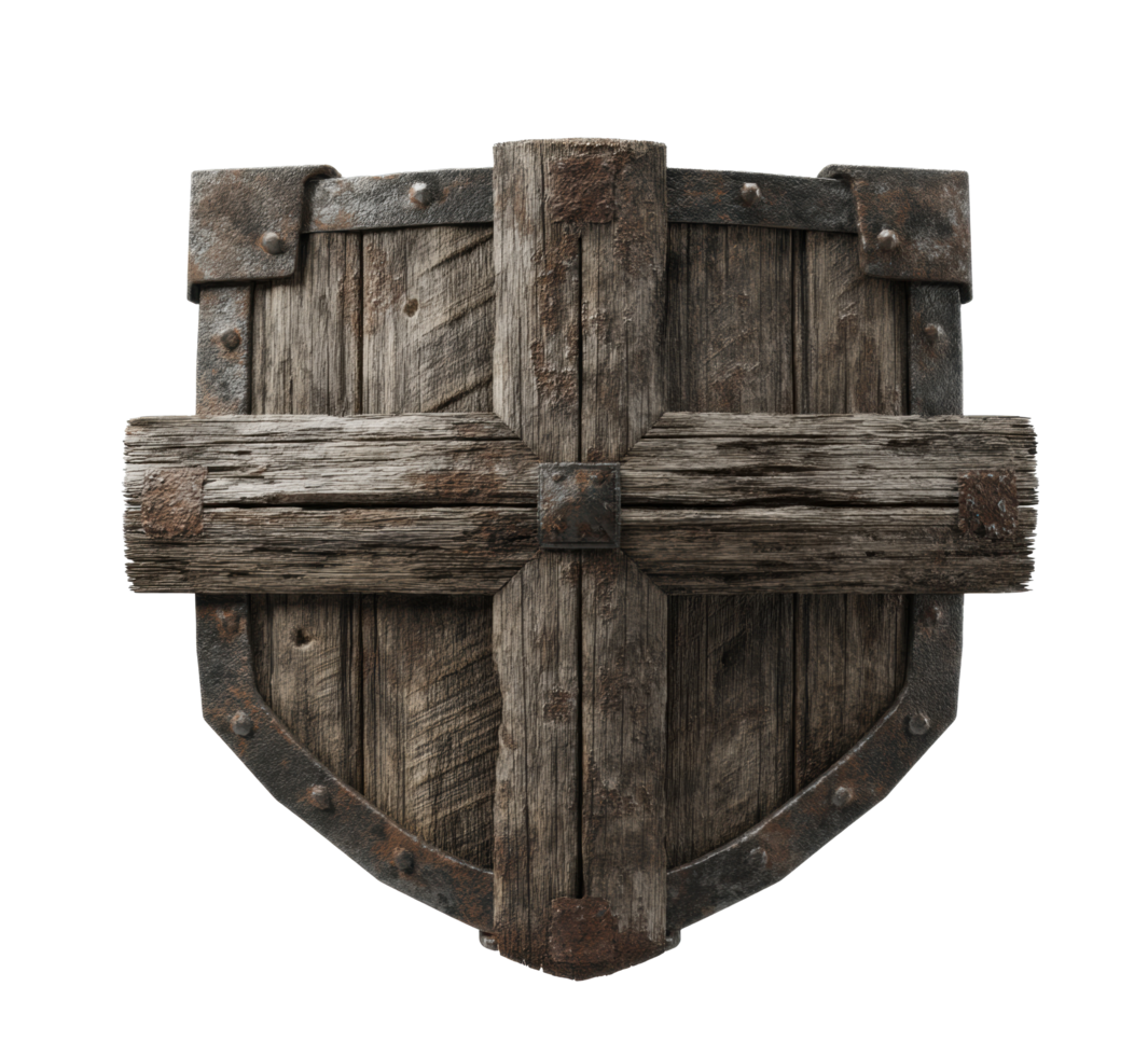 Wooden shield with cross design for historical themes and decoration png