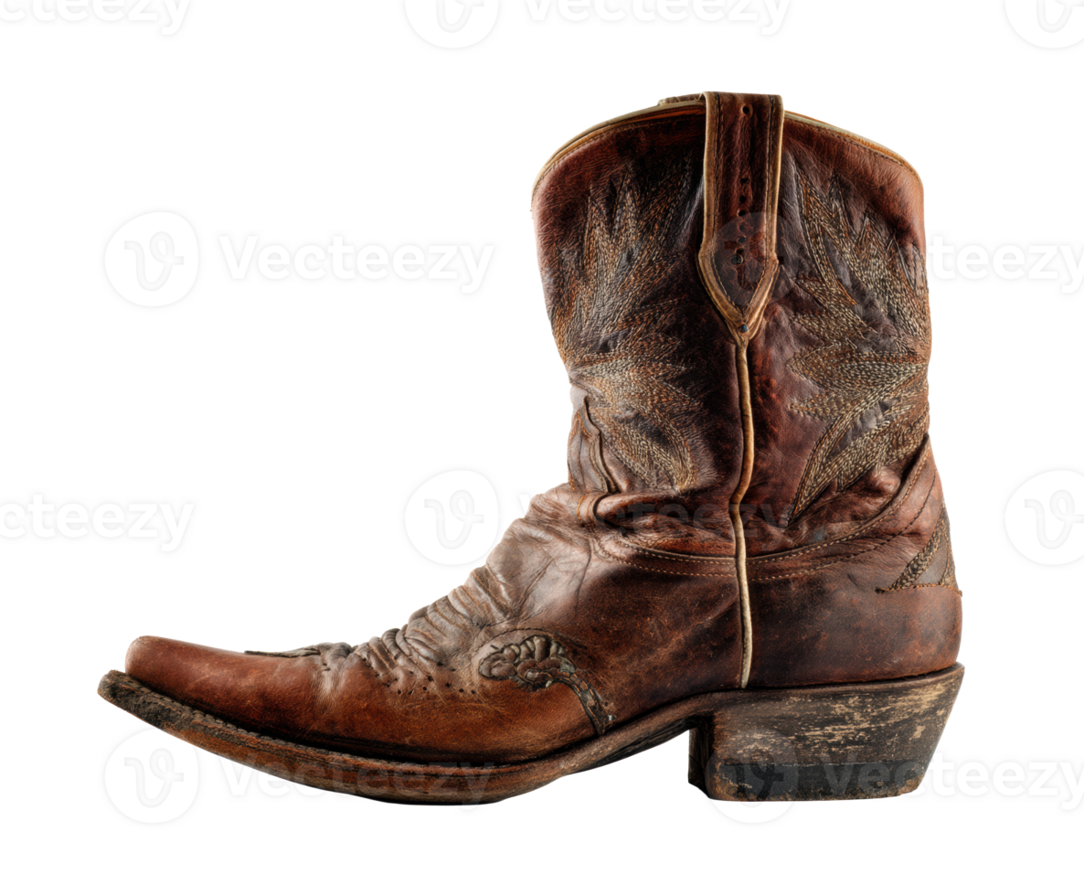 Classic cowboy boot with detailed craftsmanship and vintage style png