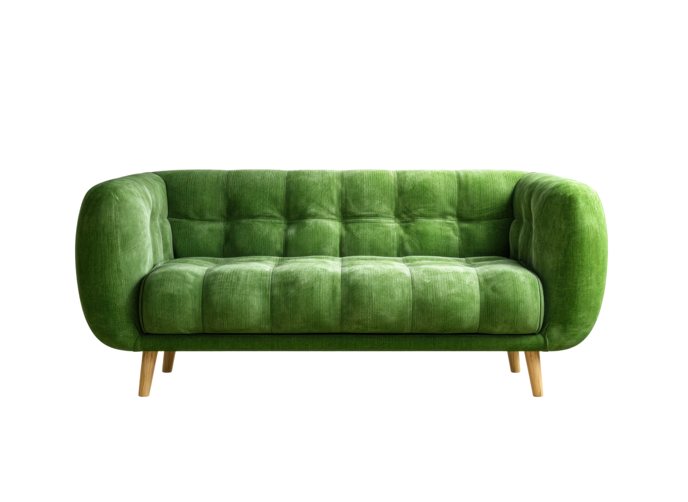 Modern green sofa with tufted design for contemporary living spaces png