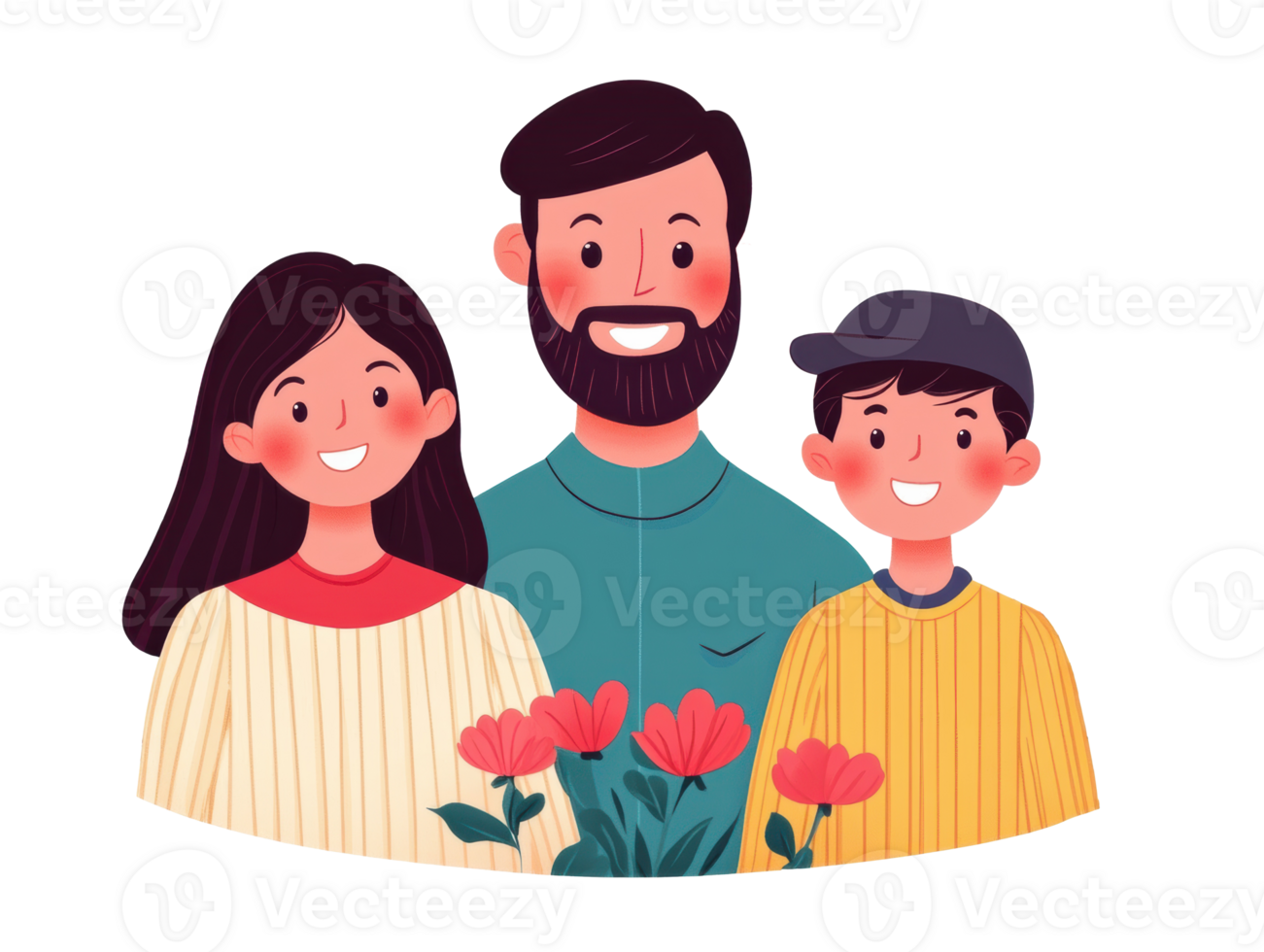 Family portrait with flowers and warm smiles in a joyful setting png