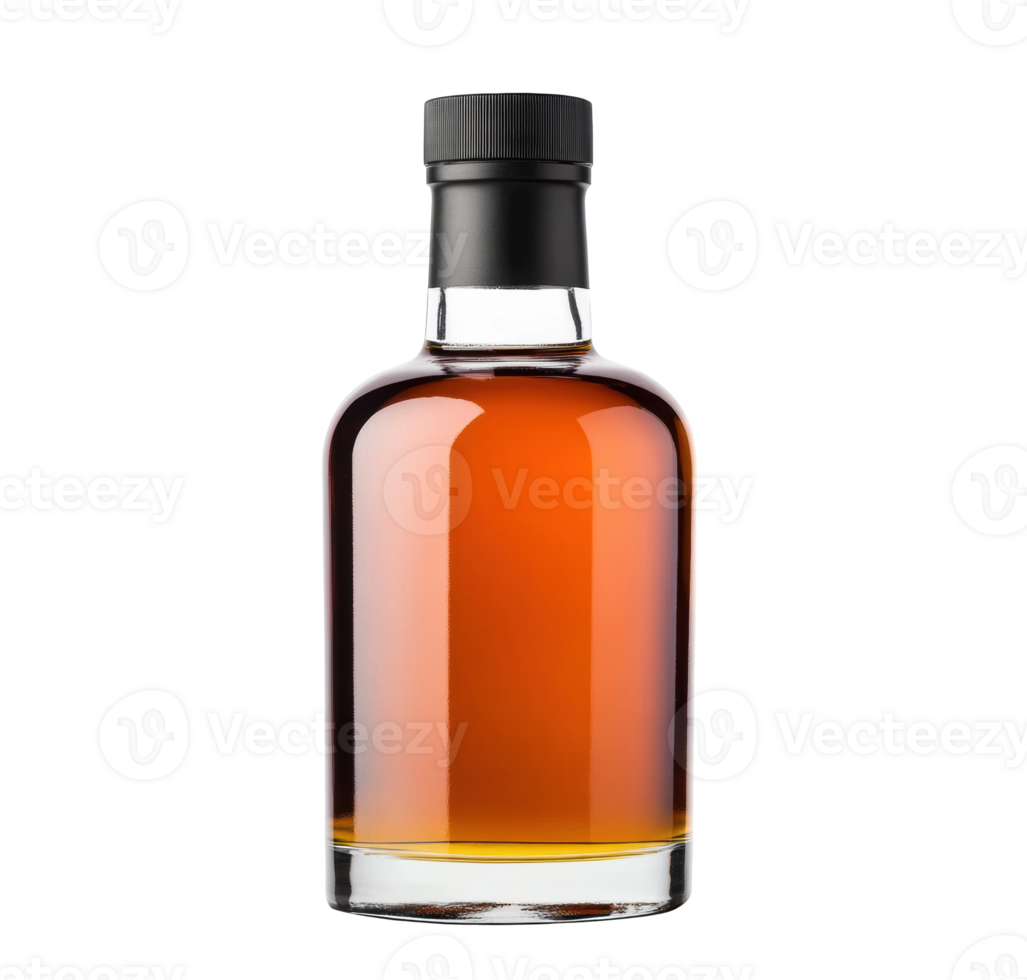 Amber whiskey bottle on a neutral background for design projects png