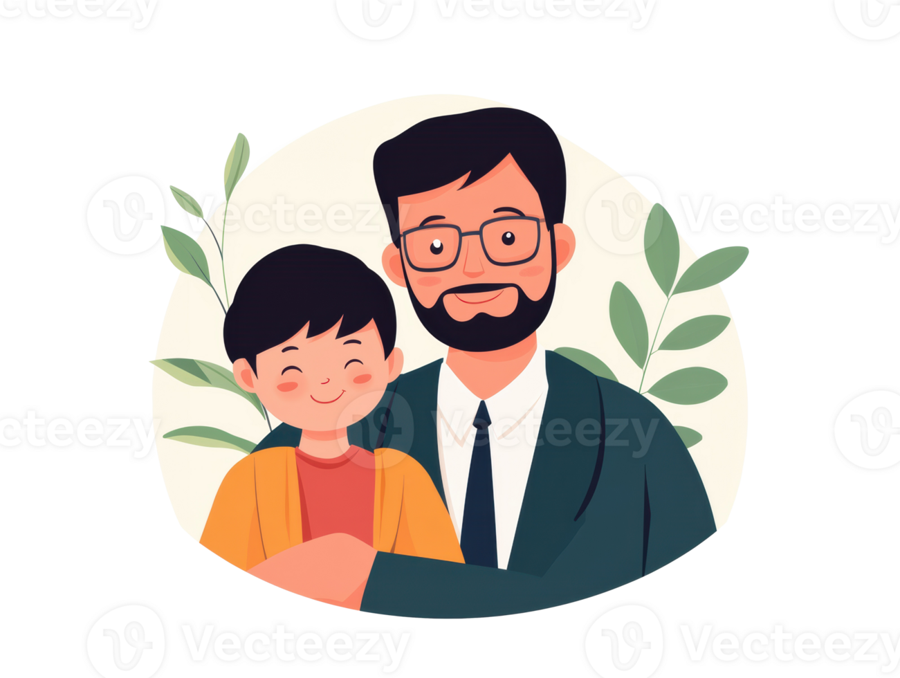 Father and son bonding moment with nature elements in background png