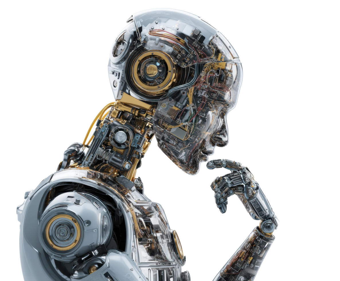 Futuristic humanoid robot contemplating technology and innovation png