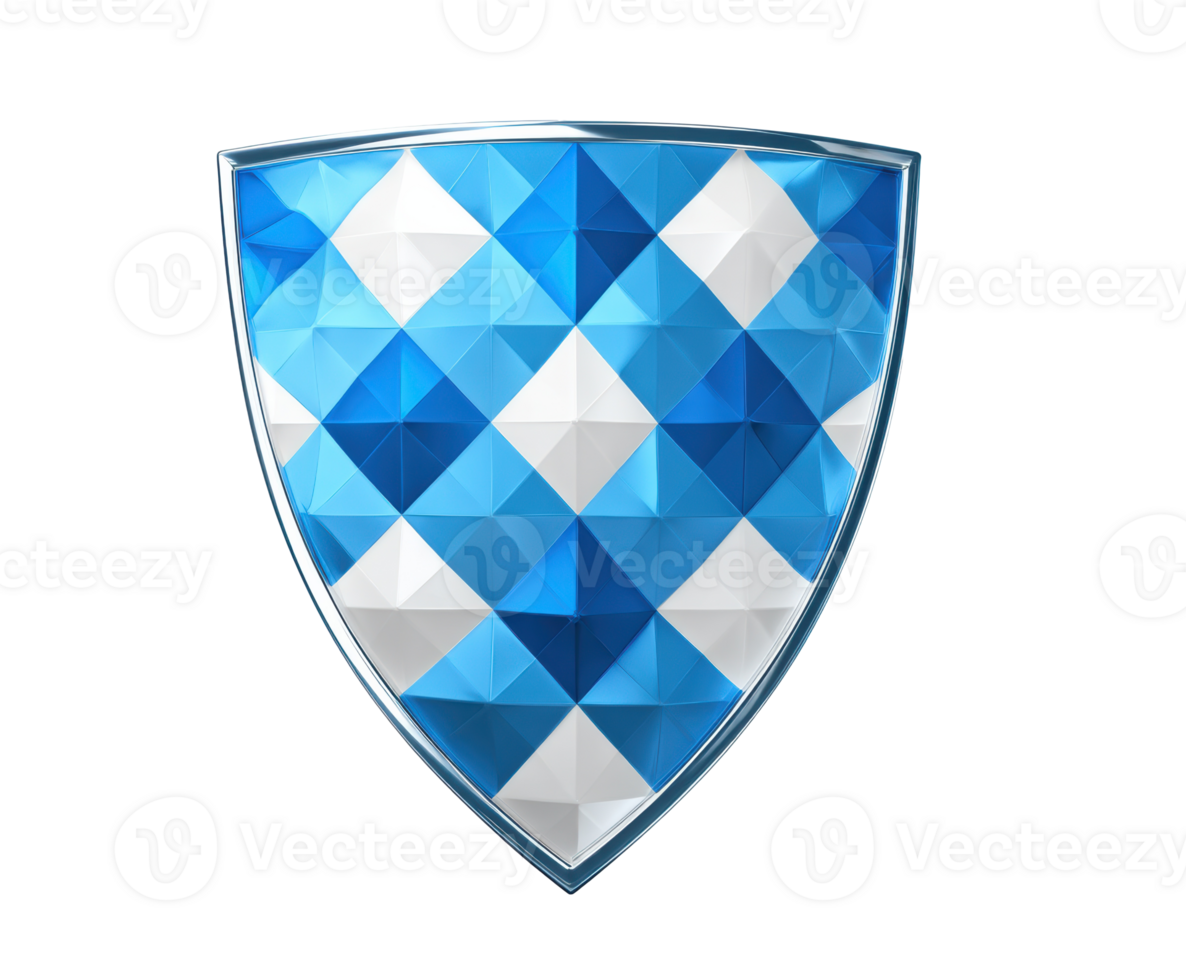 Shiny blue diamond patterned shield design for branding and security png