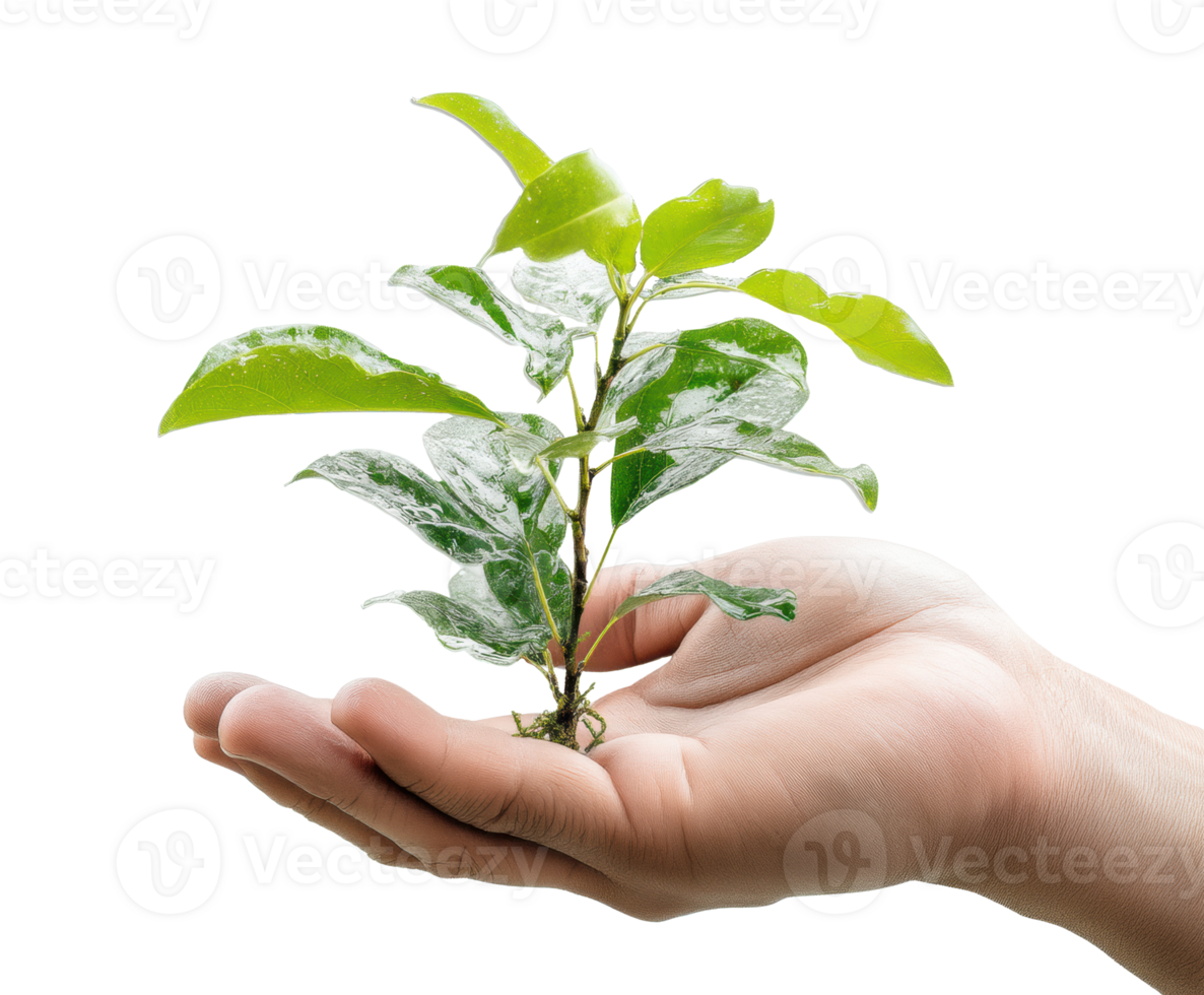 Nurturing green plant growth in a hand for environmental awareness png