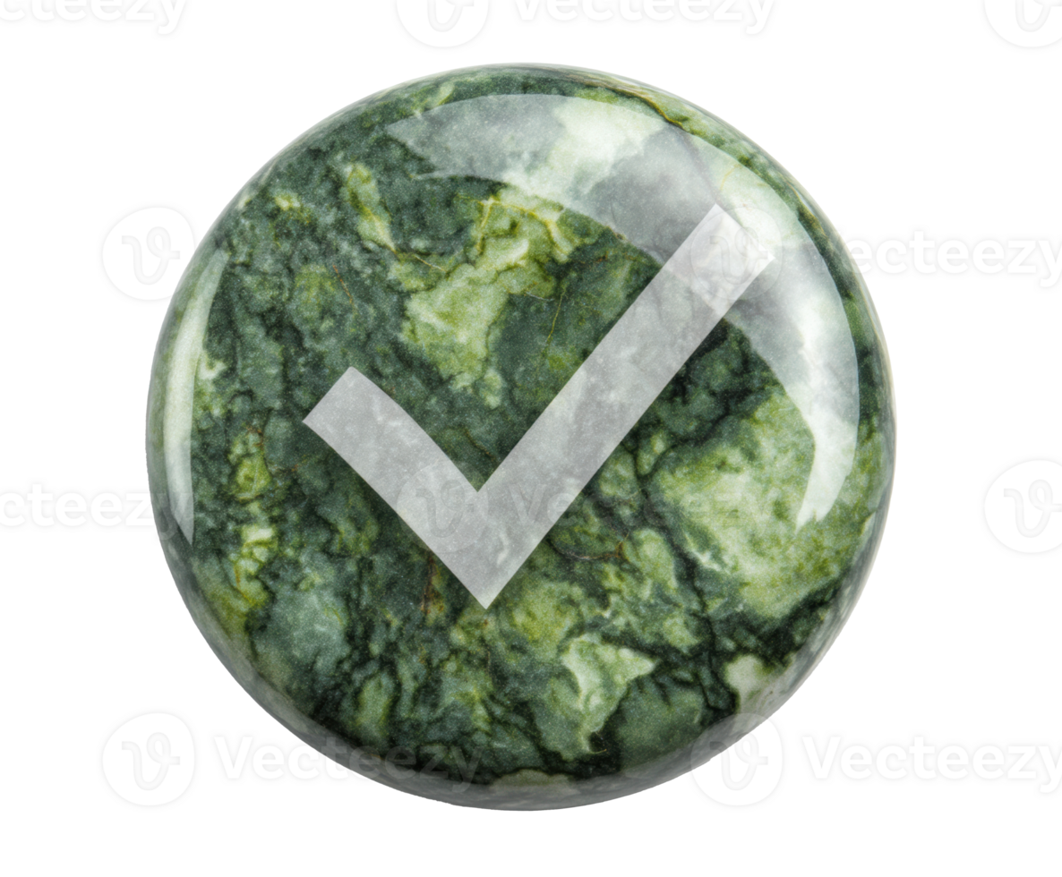 Green marble check mark symbol for approval and confirmation png