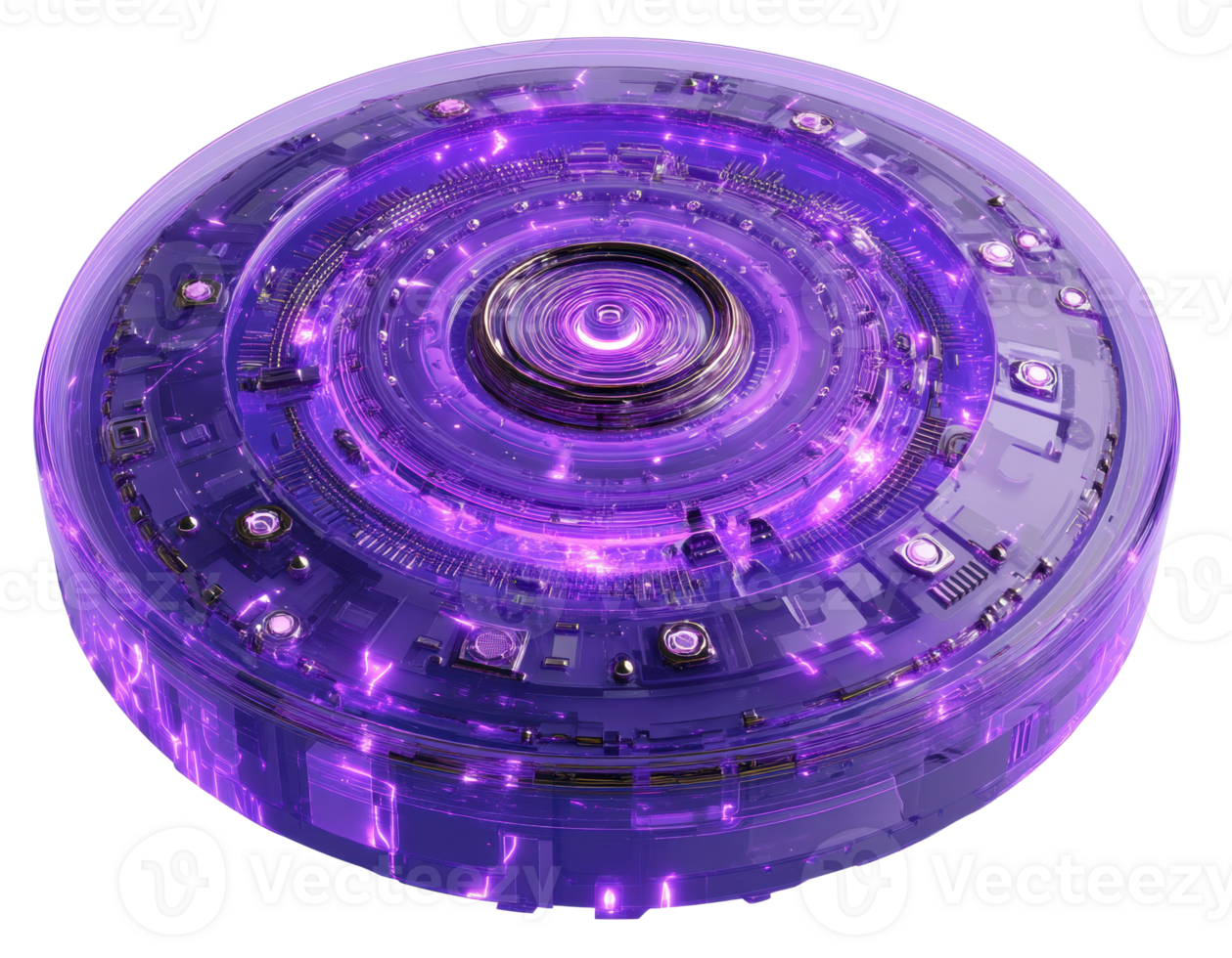Futuristic purple glowing device with intricate circuit design png