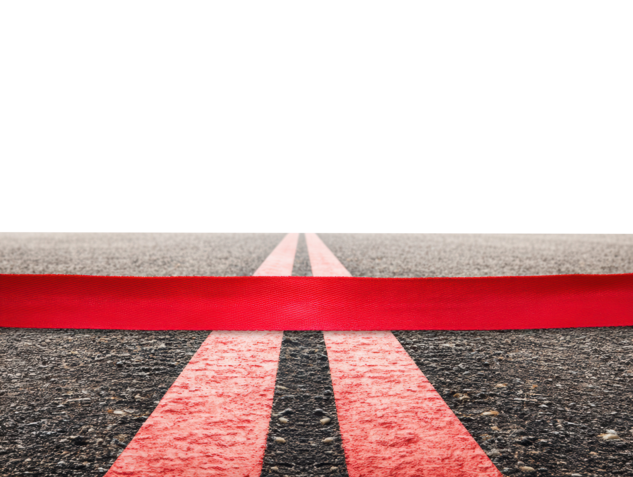 Starting line at a race with vibrant red ribbon on pavement png