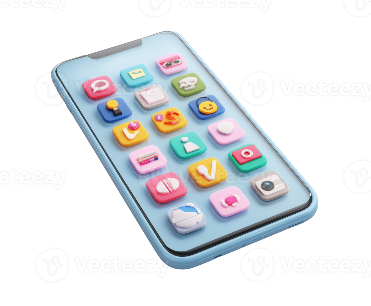Bright smartphone screen with colorful app icons png
