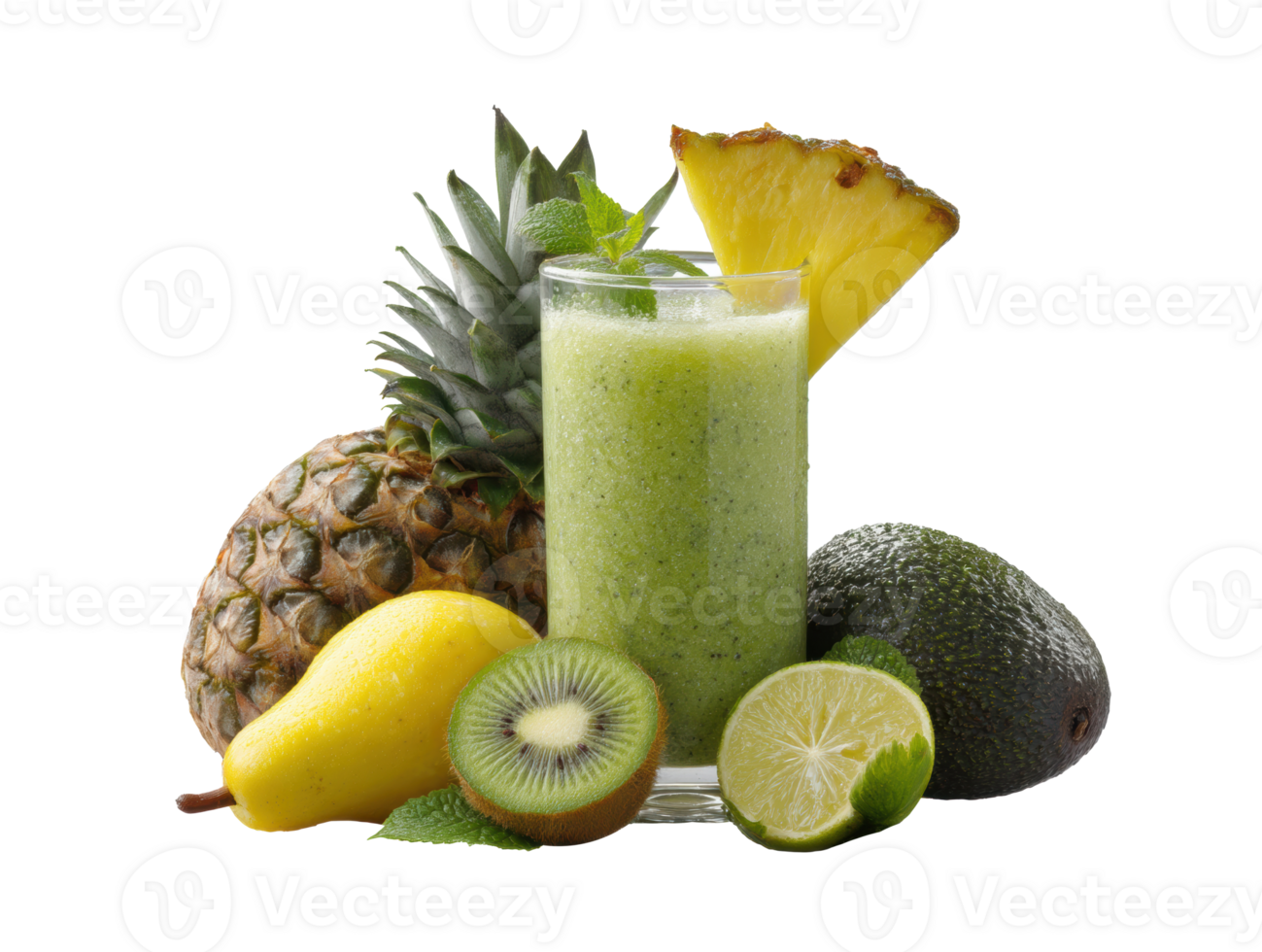 Refreshing green smoothie with tropical fruits and mint png