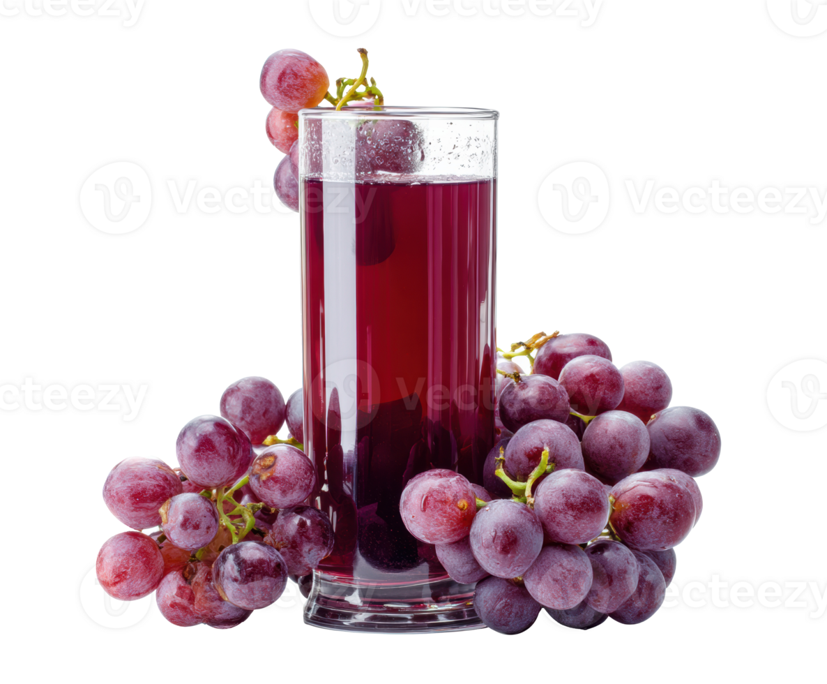 Purple grape juice served in a clear glass with fresh grapes png