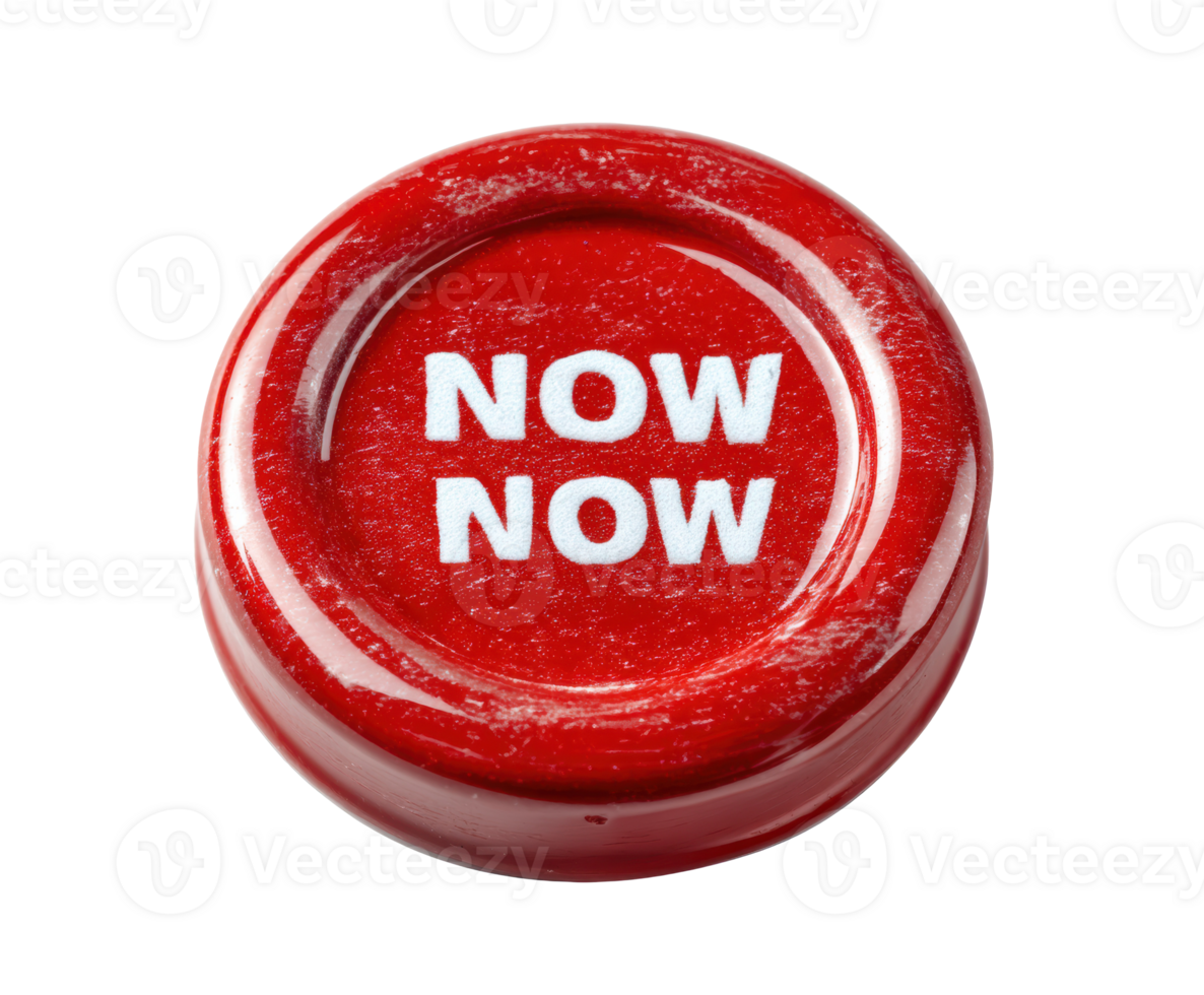 Red button with the word now to encourage immediate action png