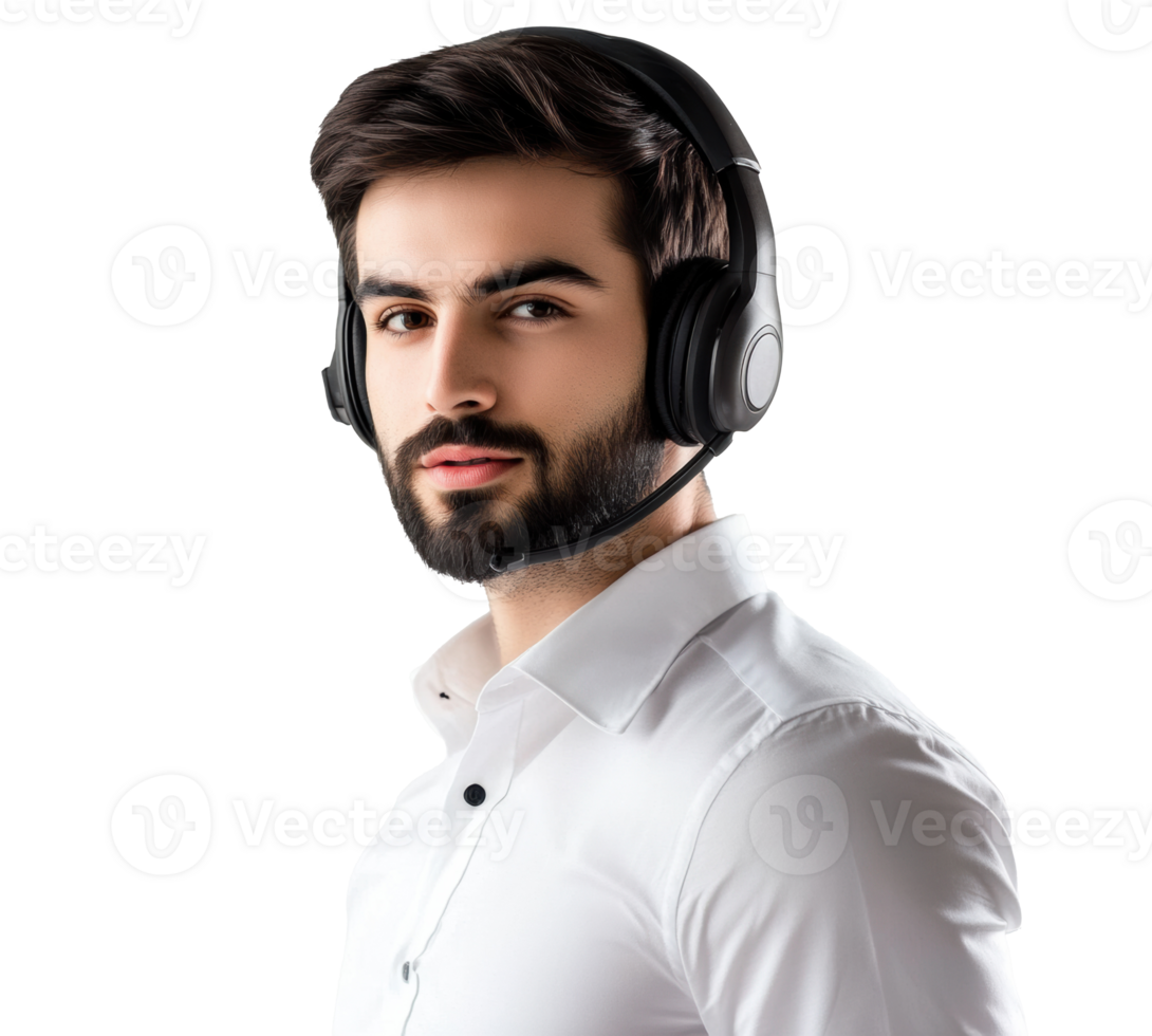 Young professional with headset for communication and support services png