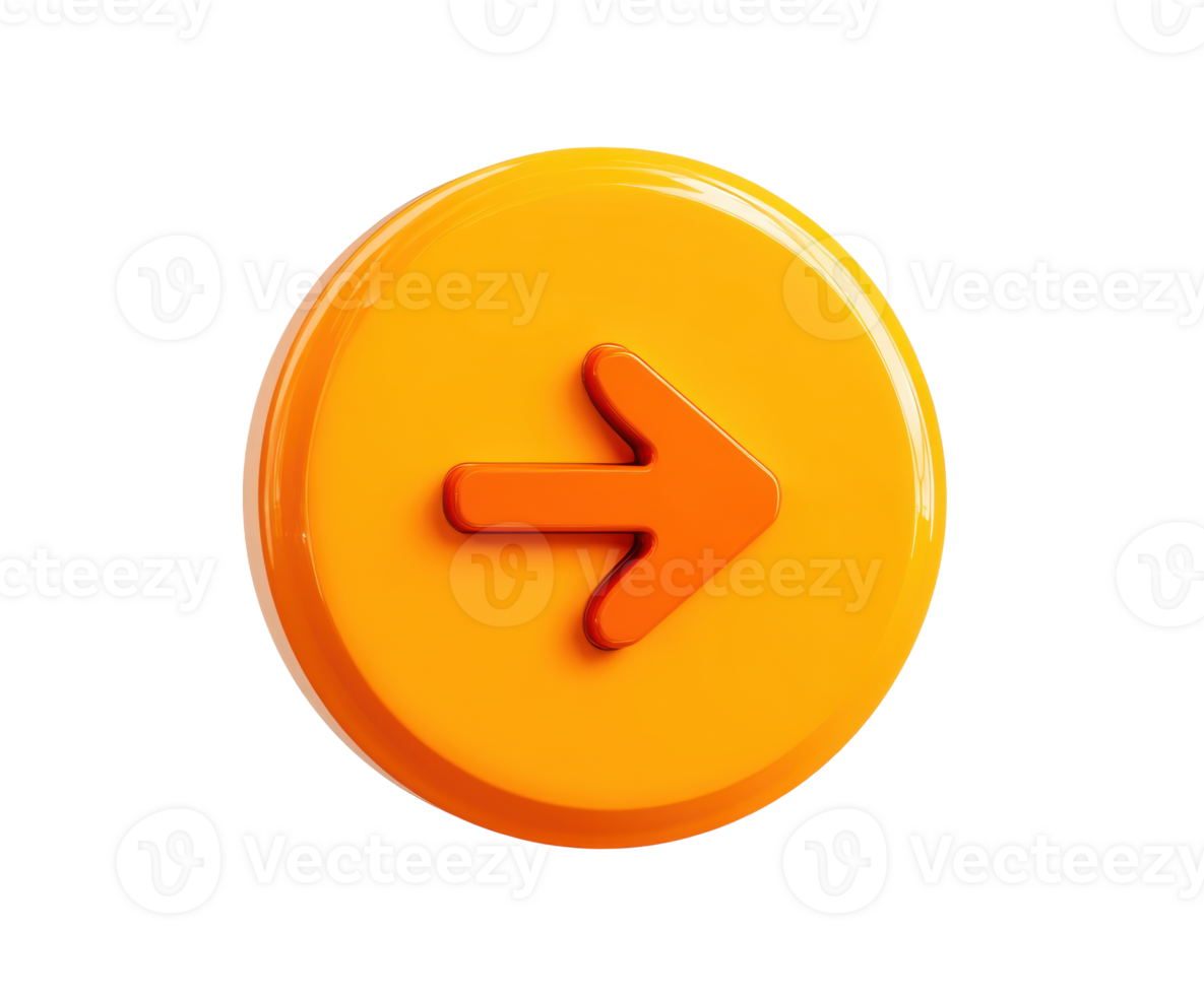 Bright orange arrow button for interactive design and user interface png